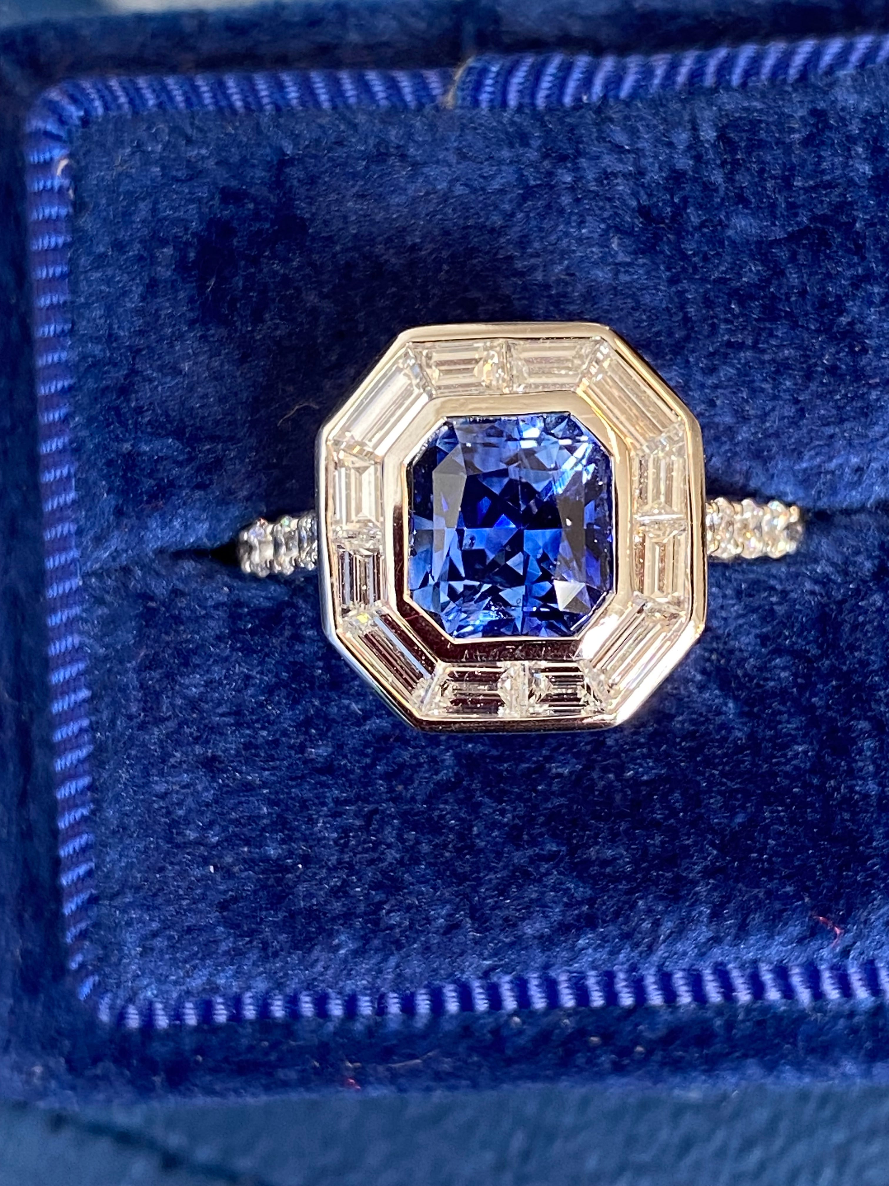 2.10 Carat Blue Ceylon Sapphire and 1.09 CTW Natural Diamond Halo Ring in Platinum