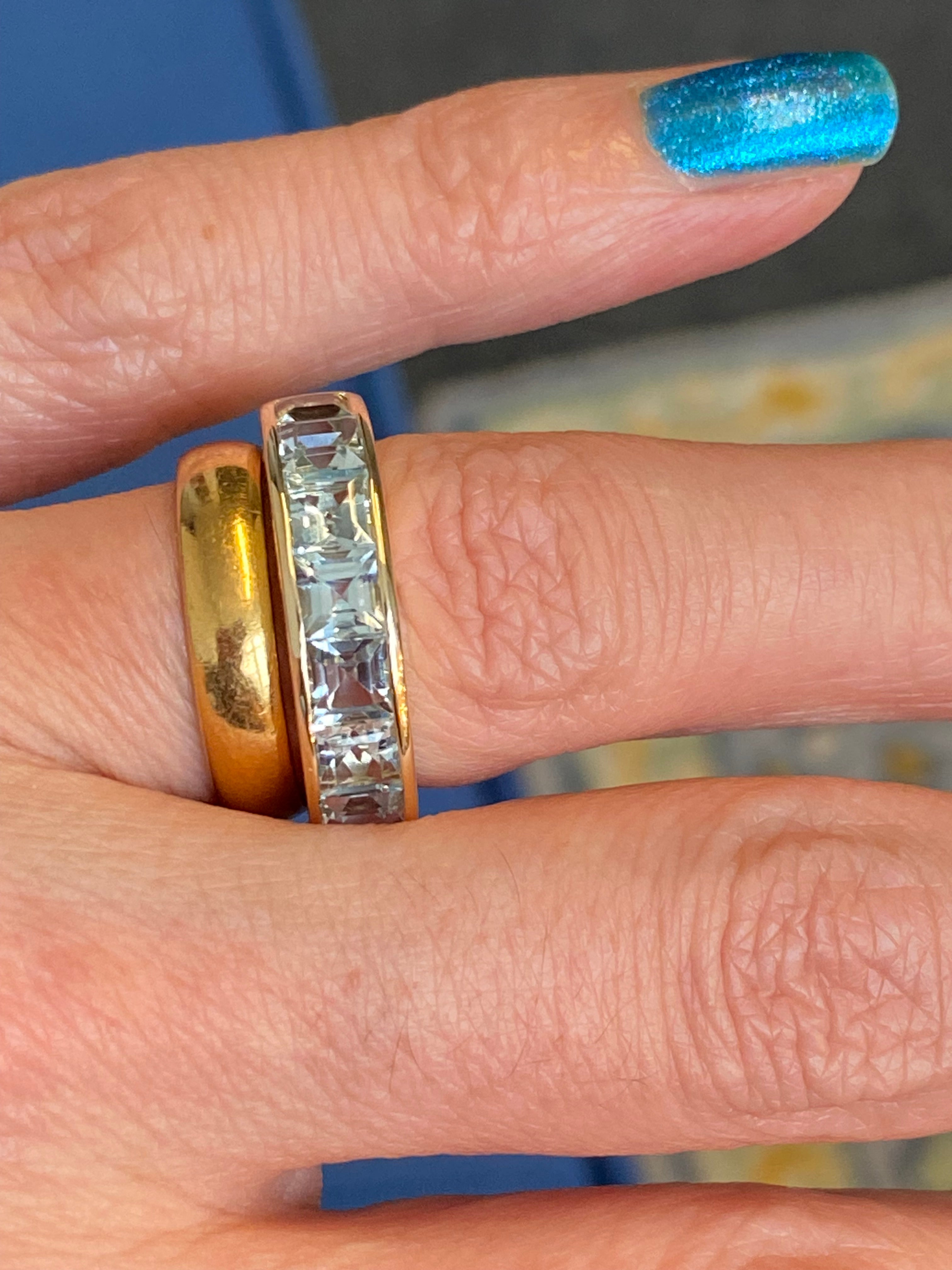 Stunning 2.33 CTW Aquamarine Eternity Ring in 9ct Yellow Gold