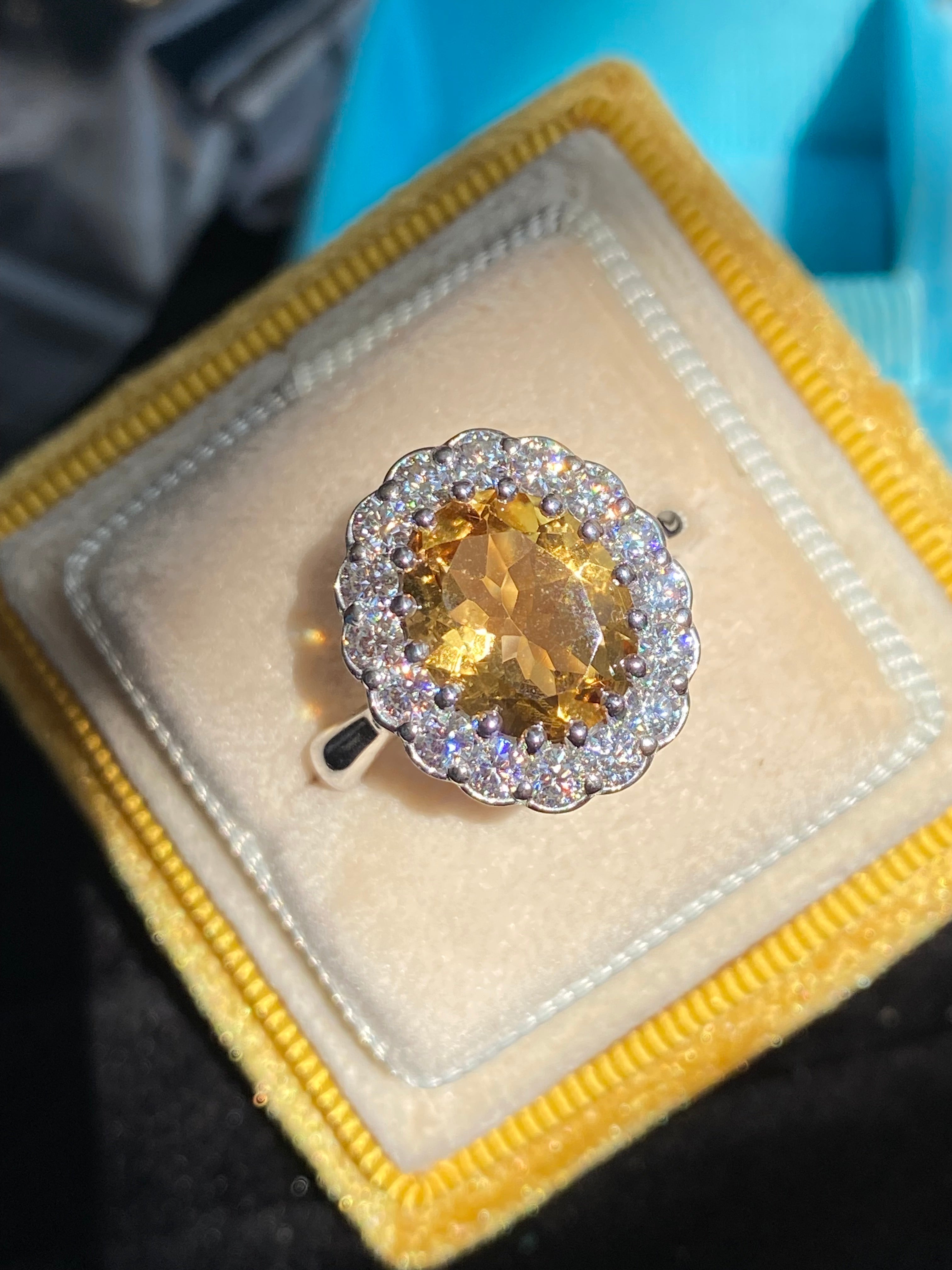 5.50 CTW Oval Cut Citrine and Moissanite Halo Cocktail Ring