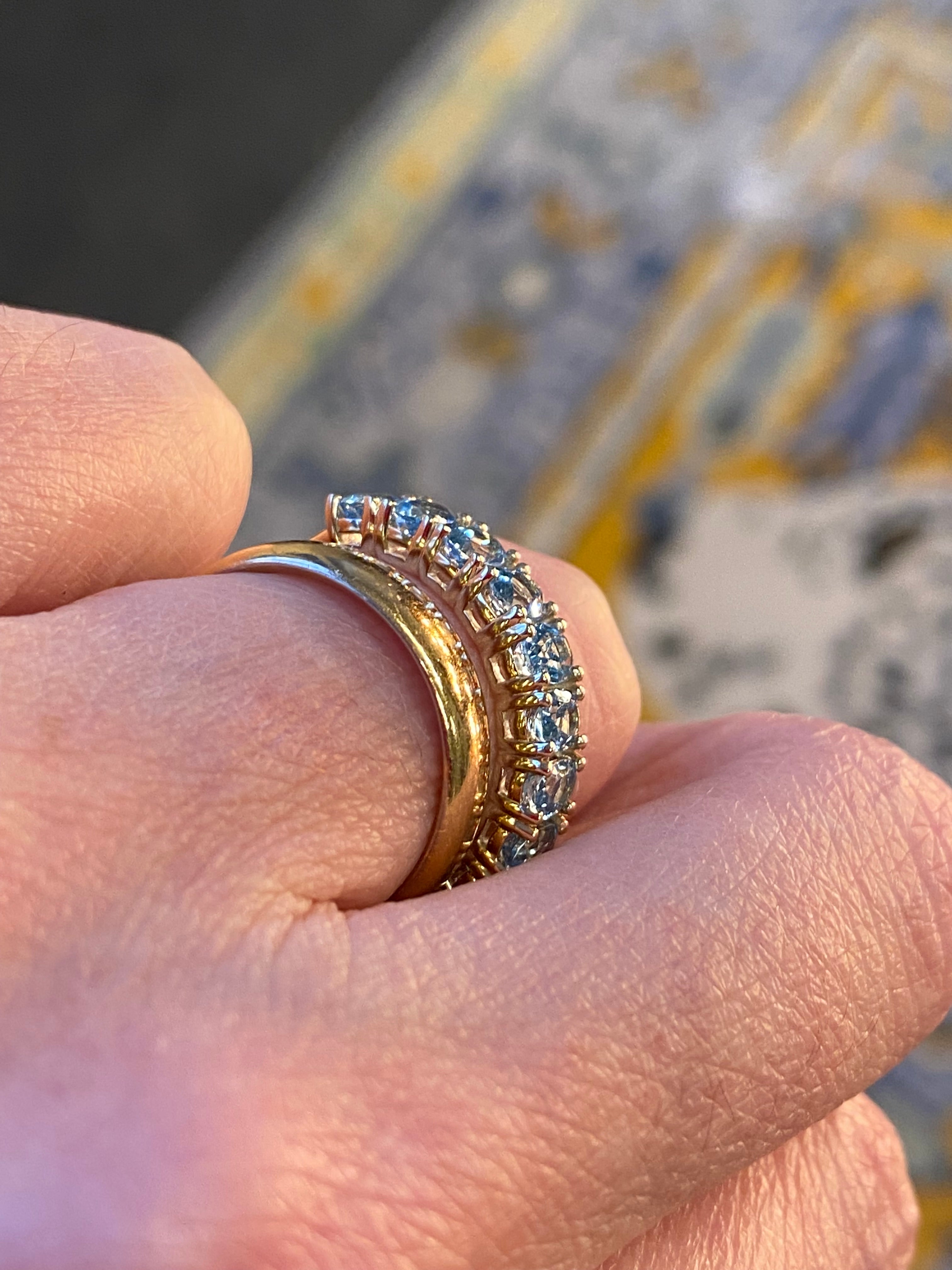 Beautiful 1.42 CTW Aquamarine Eternity Ring in 9ct Yellow Gold