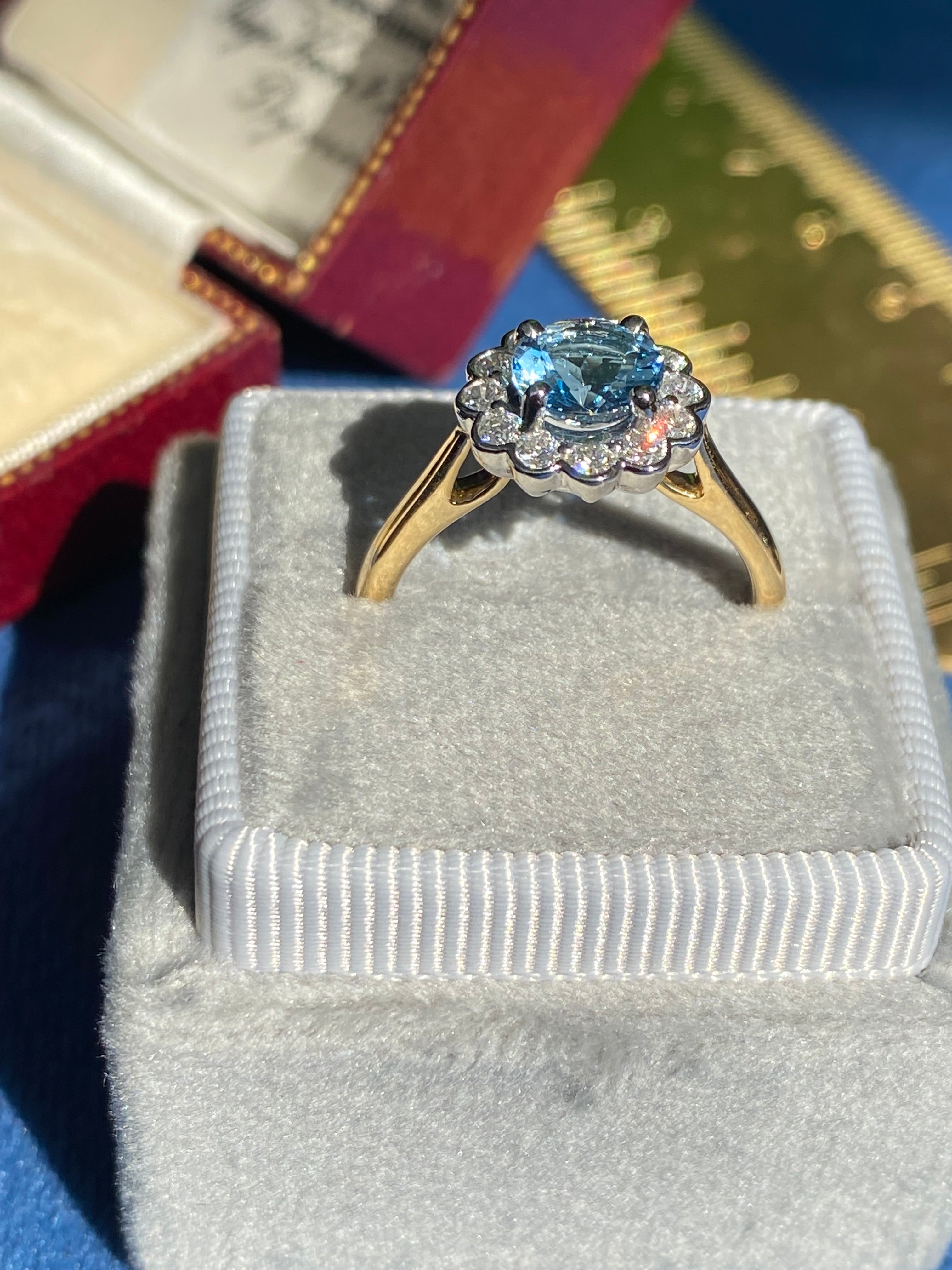 1.24 CTW Aquamarine and Natural Diamond Ring in Platinum and 18ct Yellow Gold