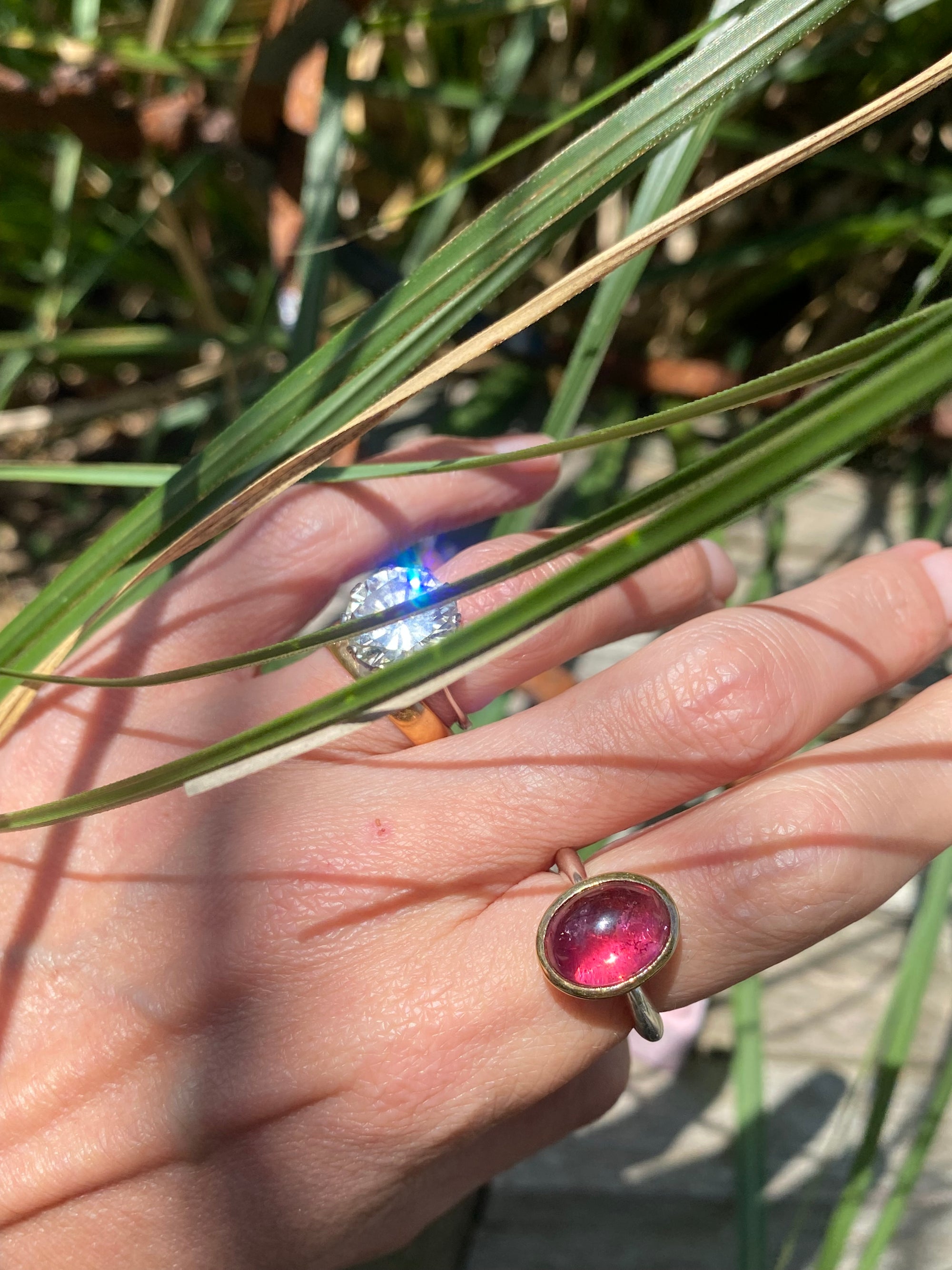 Cabochon Cut Pink Tourmaline Ring in Sterling Silver and 18ct Yellow Gold