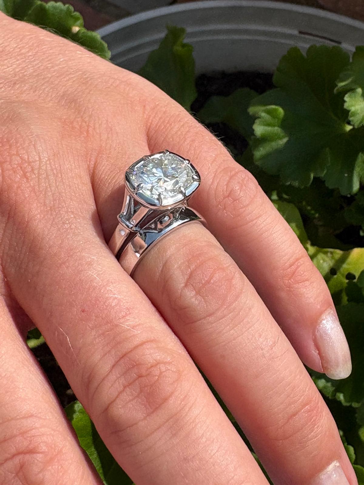 4.00 Carat Georgian Style Button Back Cushion Cut Moissanite East West Solitaire Ring in Sterling Silver