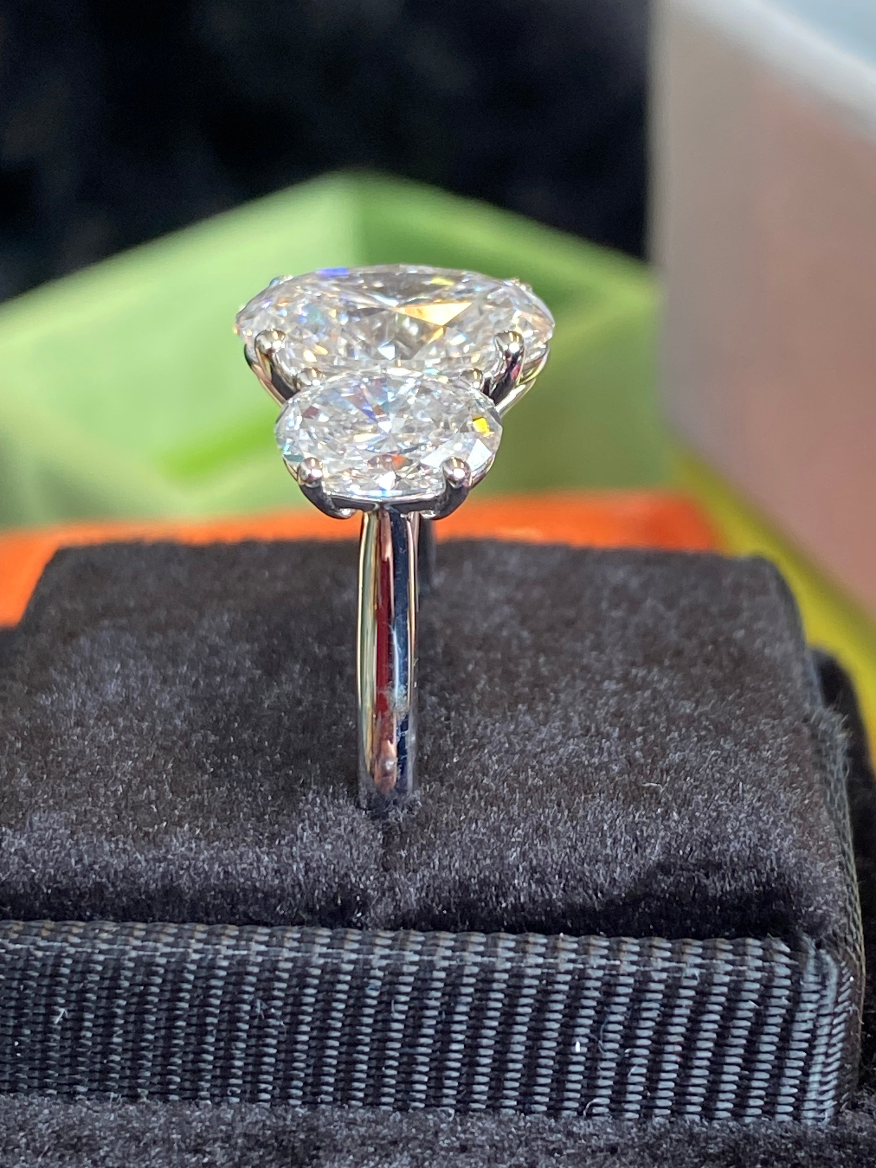 4.95 CTW Oval Cut D Colour VS2 Lab Diamond Three Stone Ring in Platinum