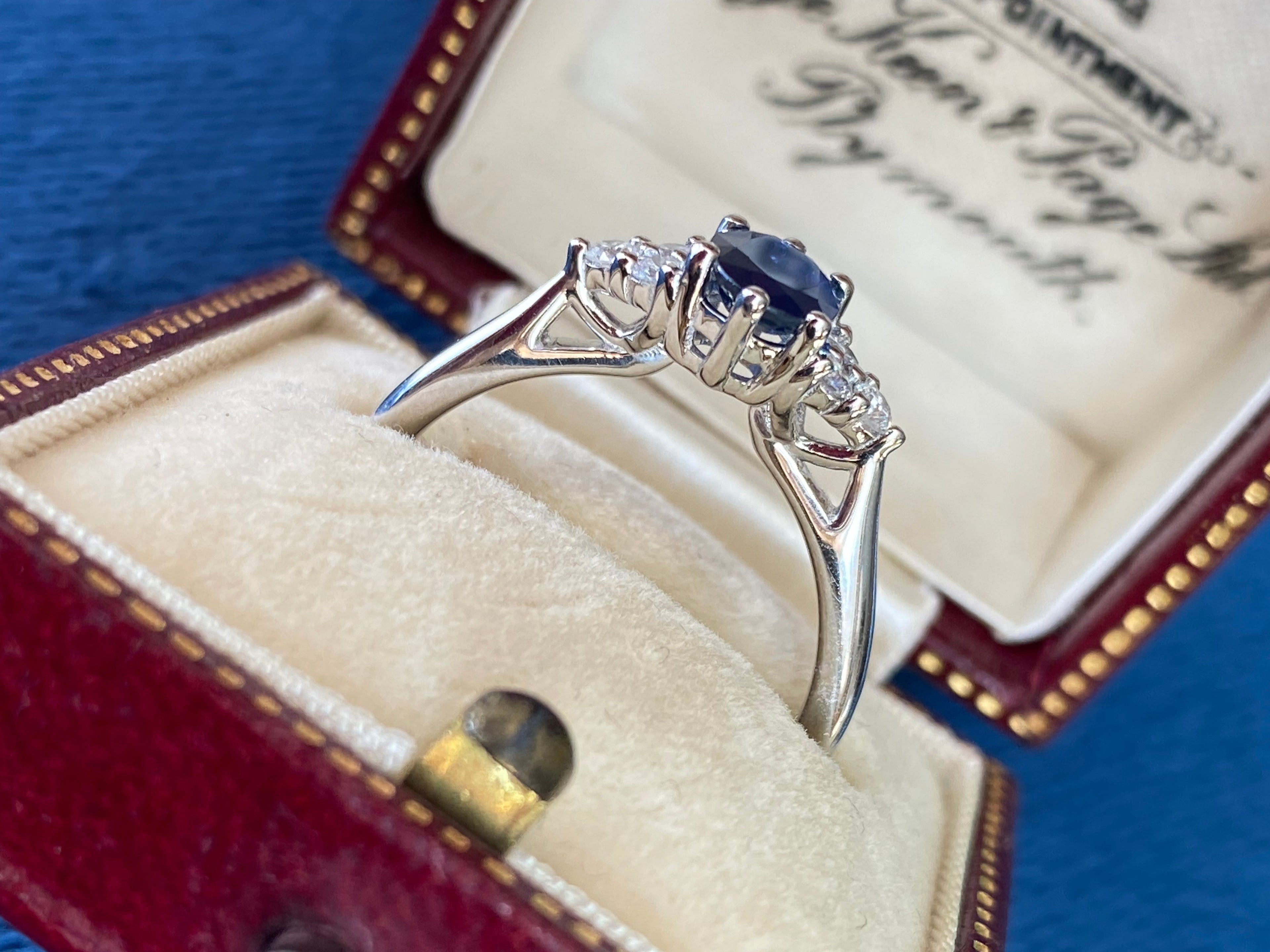 0.95 CTW Sapphire and Natural Diamond Trefoil Three Stone Style Ring in Platinum