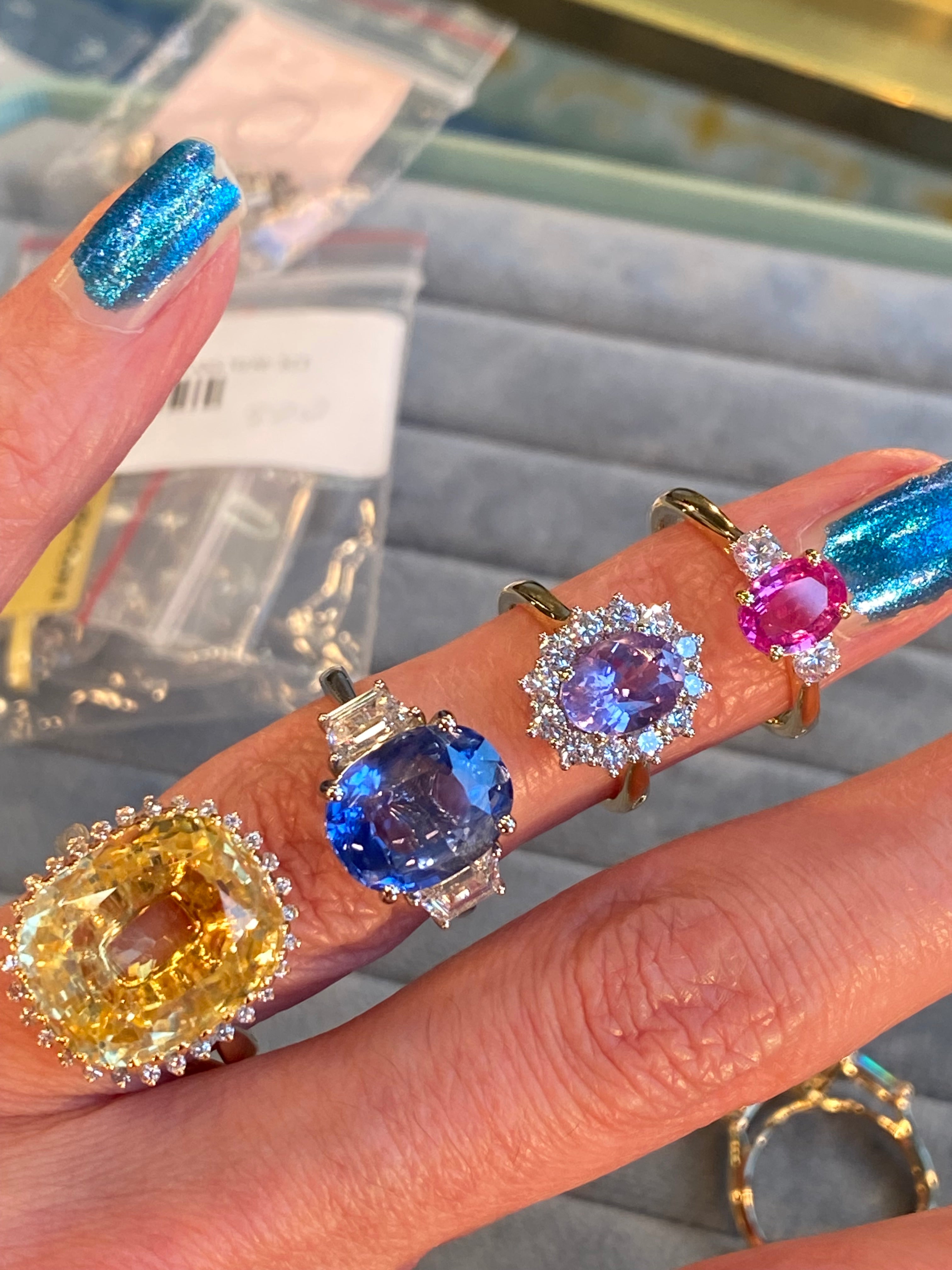 6.25 Carat Unheated Blue Ceylon Sapphire and 0.95 Carat Diamond Ring