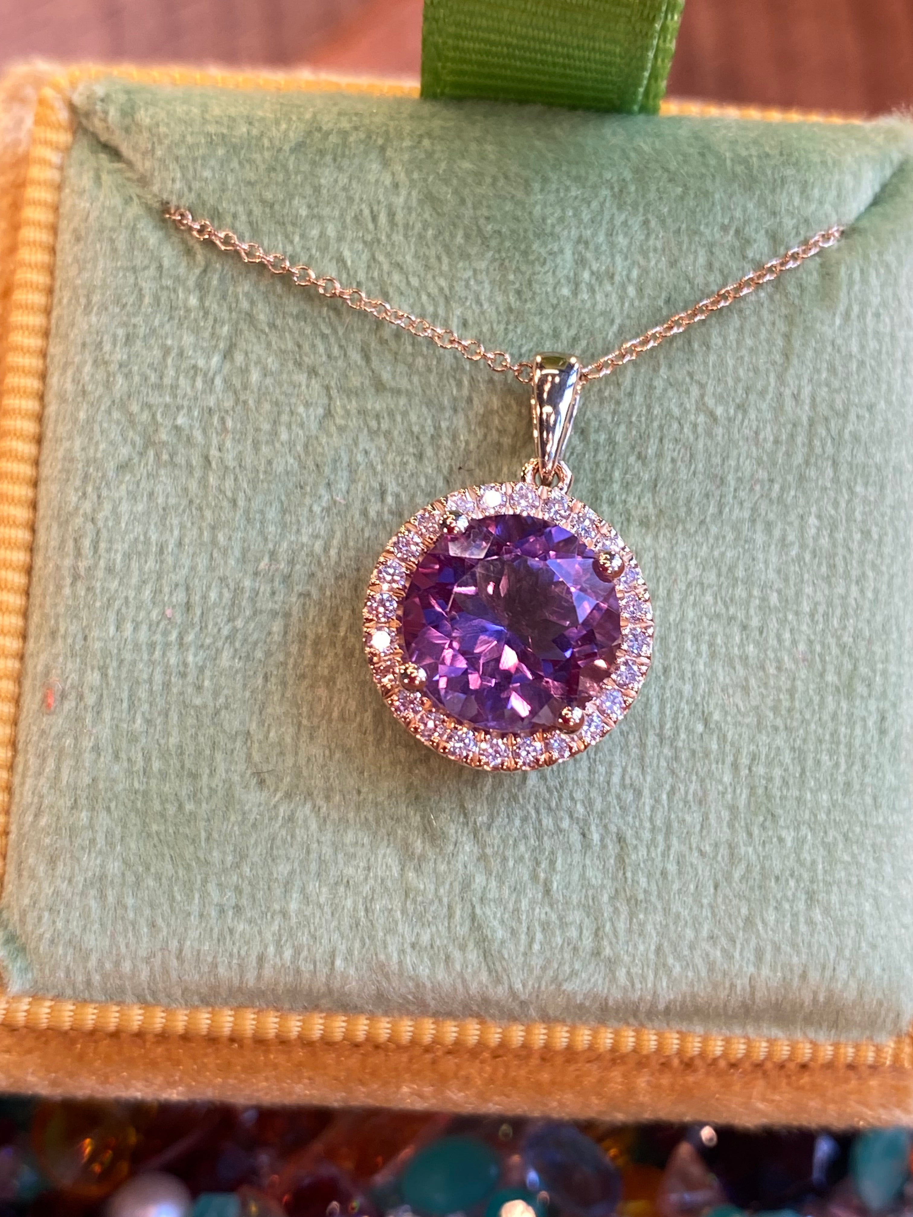 2.72 CTW Amethyst and Natural Diamond Pendant Necklace in 9ct Yellow Gold