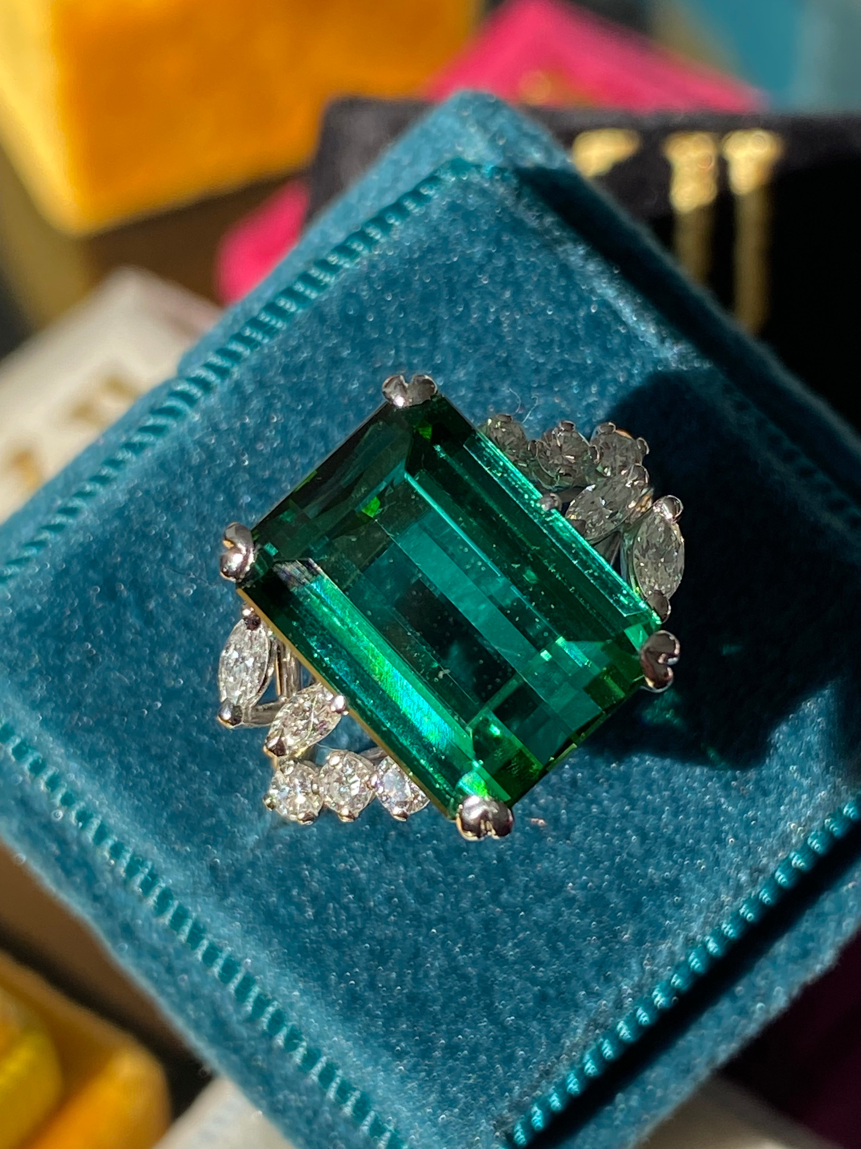 Tourmaline 18ct White Gold Stacking Rings Carat Emerald Cut Green