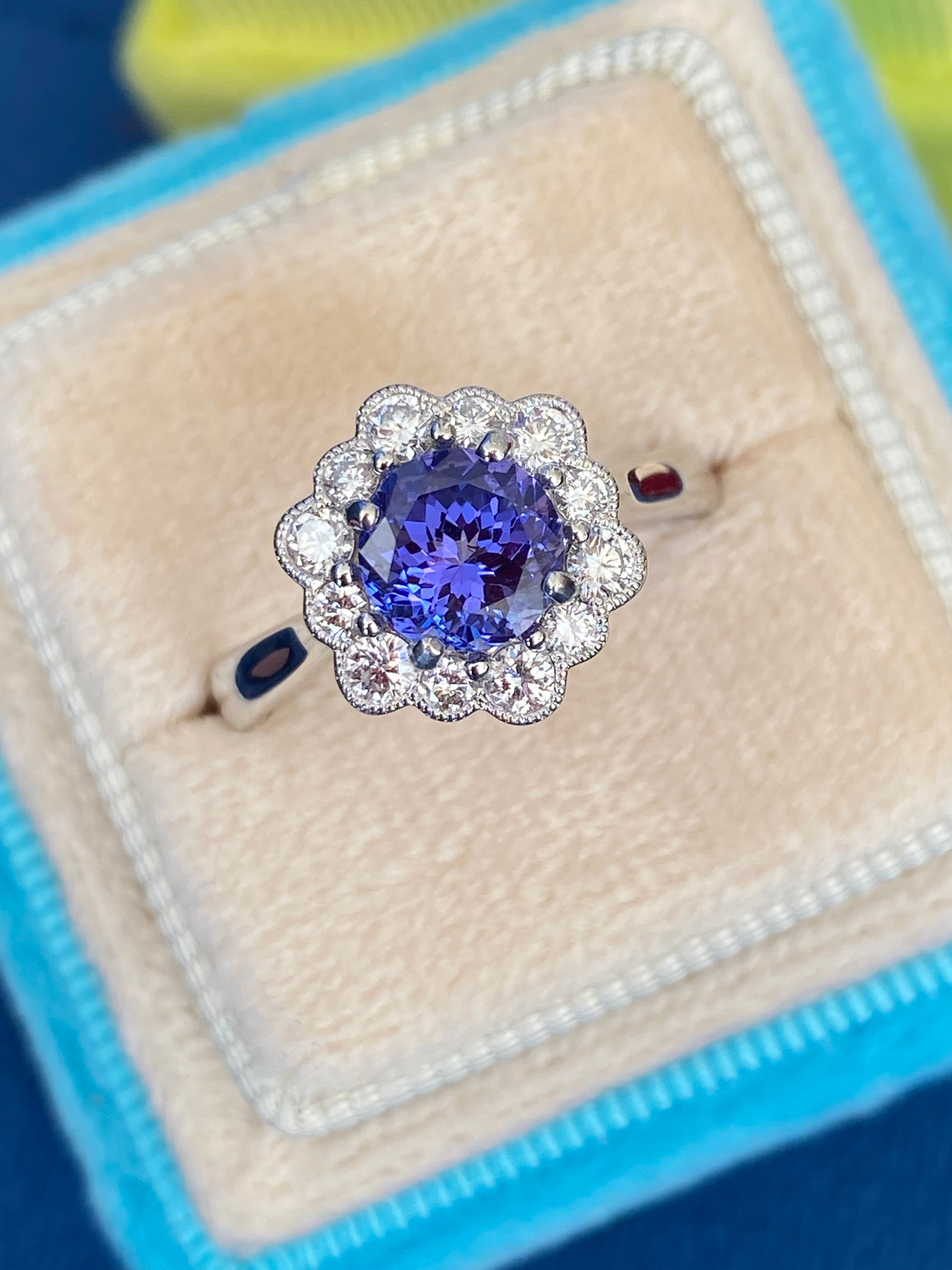 1.80 CTW Tanzanite and Natural Diamond Ring in Platinum