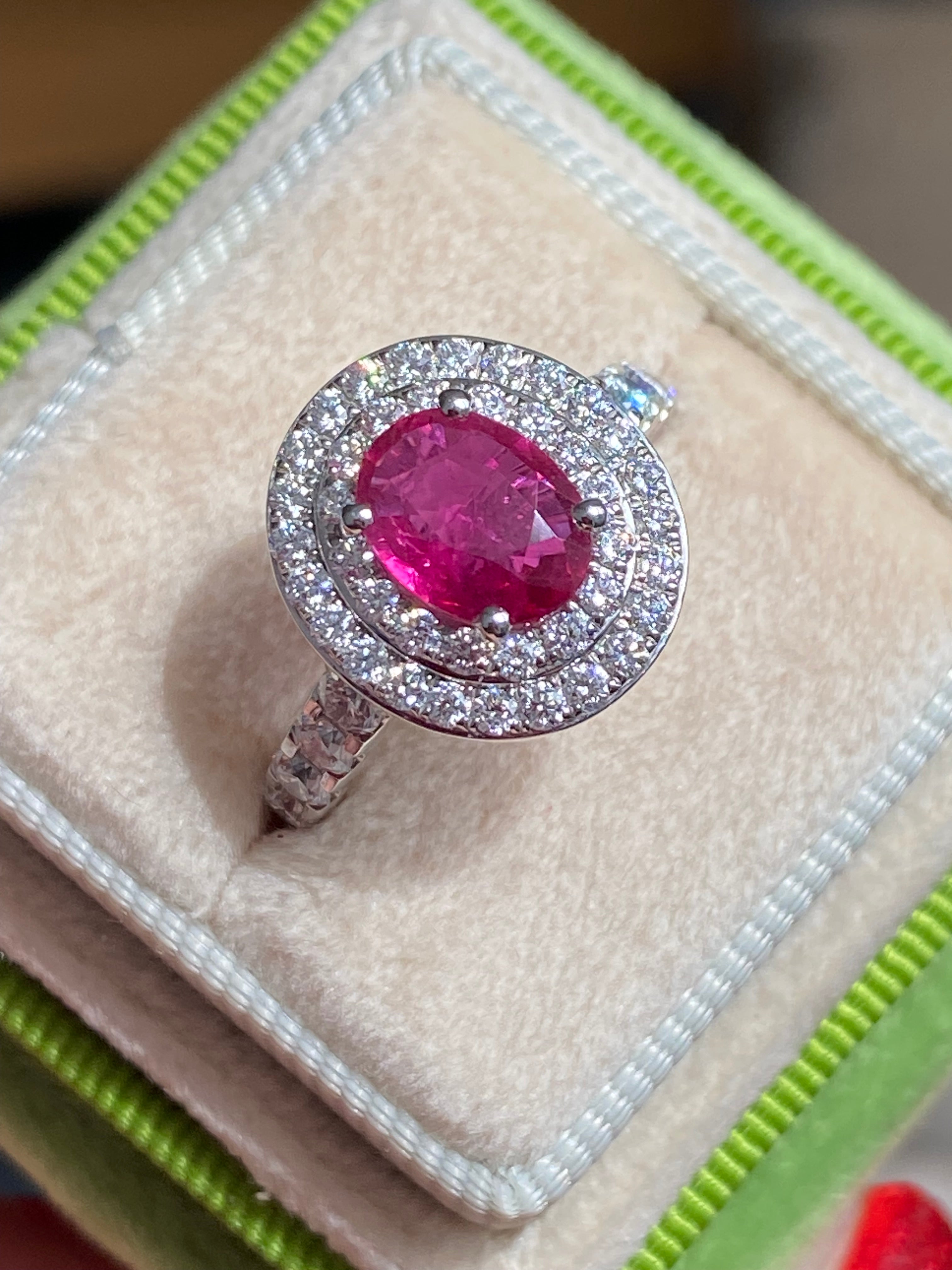 2.43 CTW Oval-Cut Ruby and Natural Diamond Double Halo Ring in Platinum