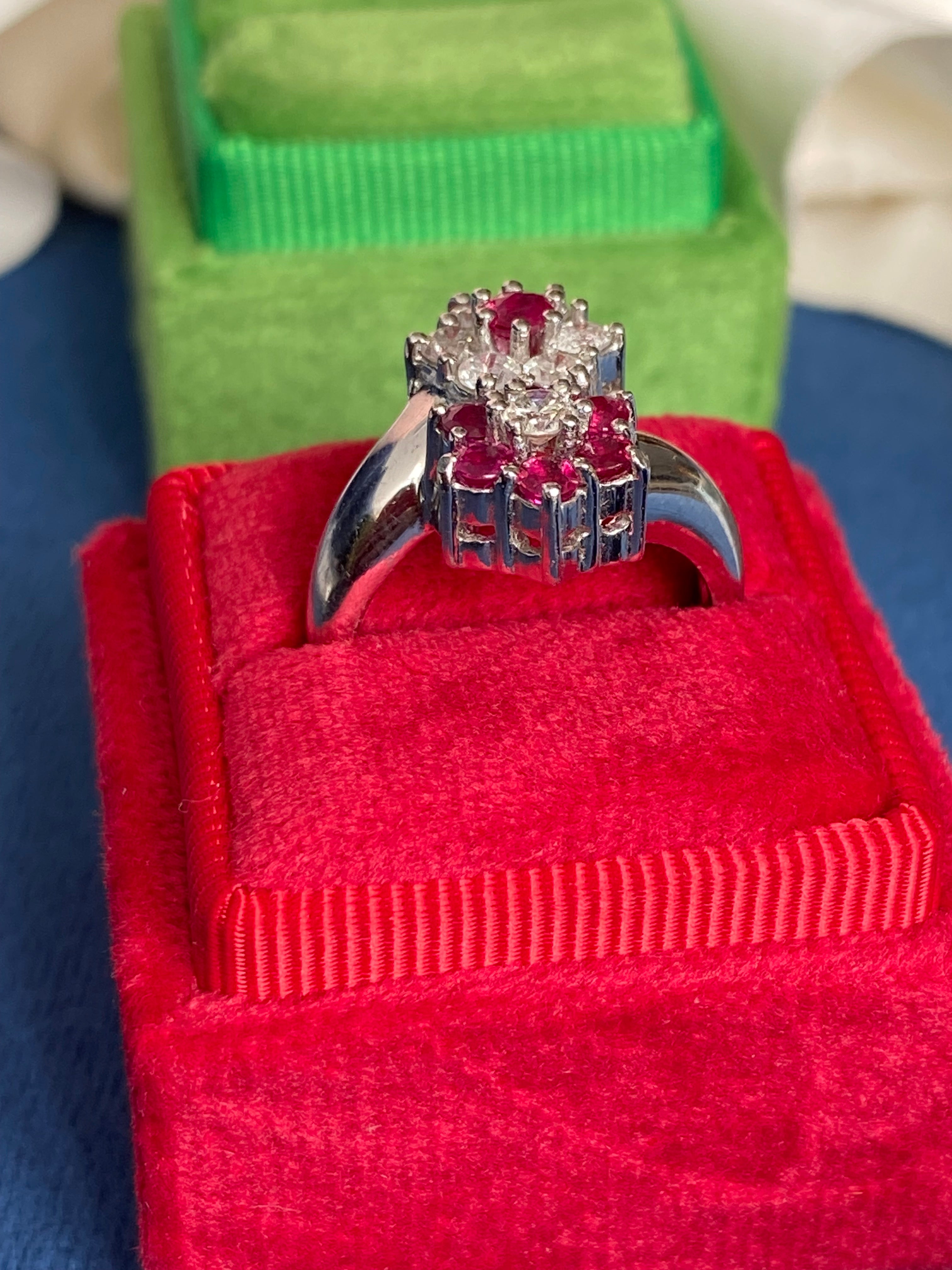 1.21 CTW Ruby and Natural Diamond Double Daisy Halo Ring in Platinum