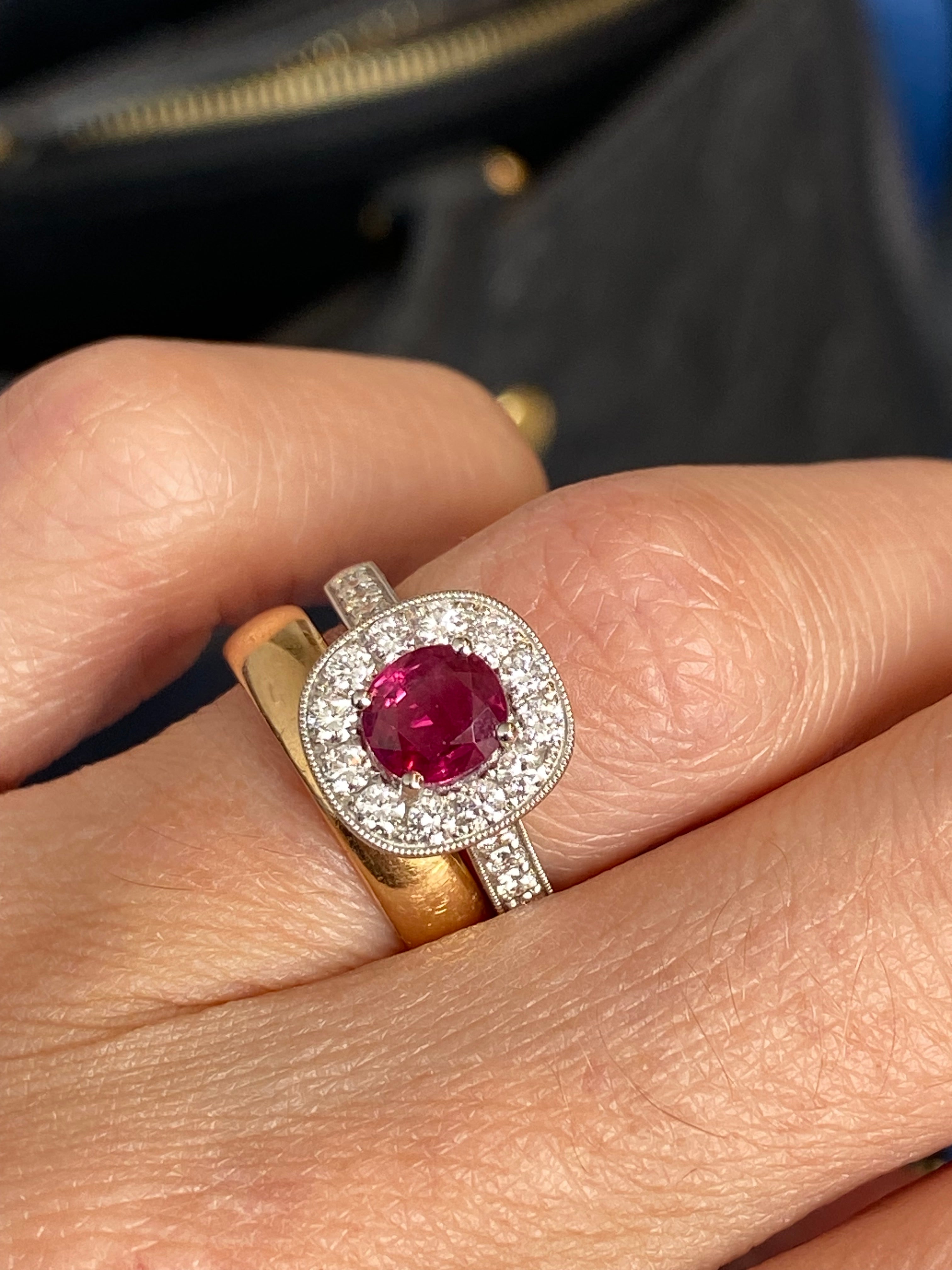 1.89 CTW Oval-Cut Ruby and Natural Diamond Halo Ring in Platinum