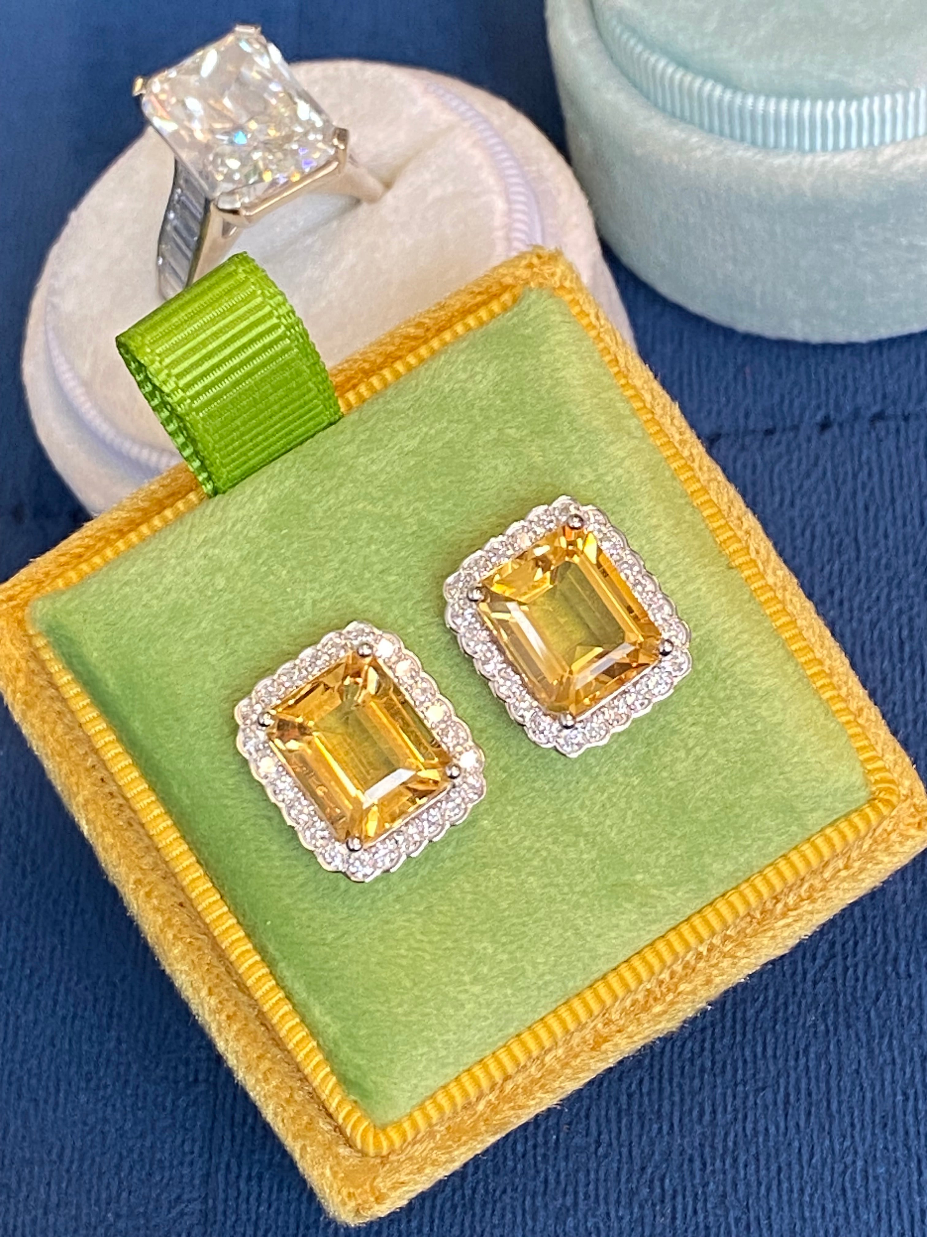 9.31ctw Citrine and Natural Diamond Stud Earrings in 9ct White Gold