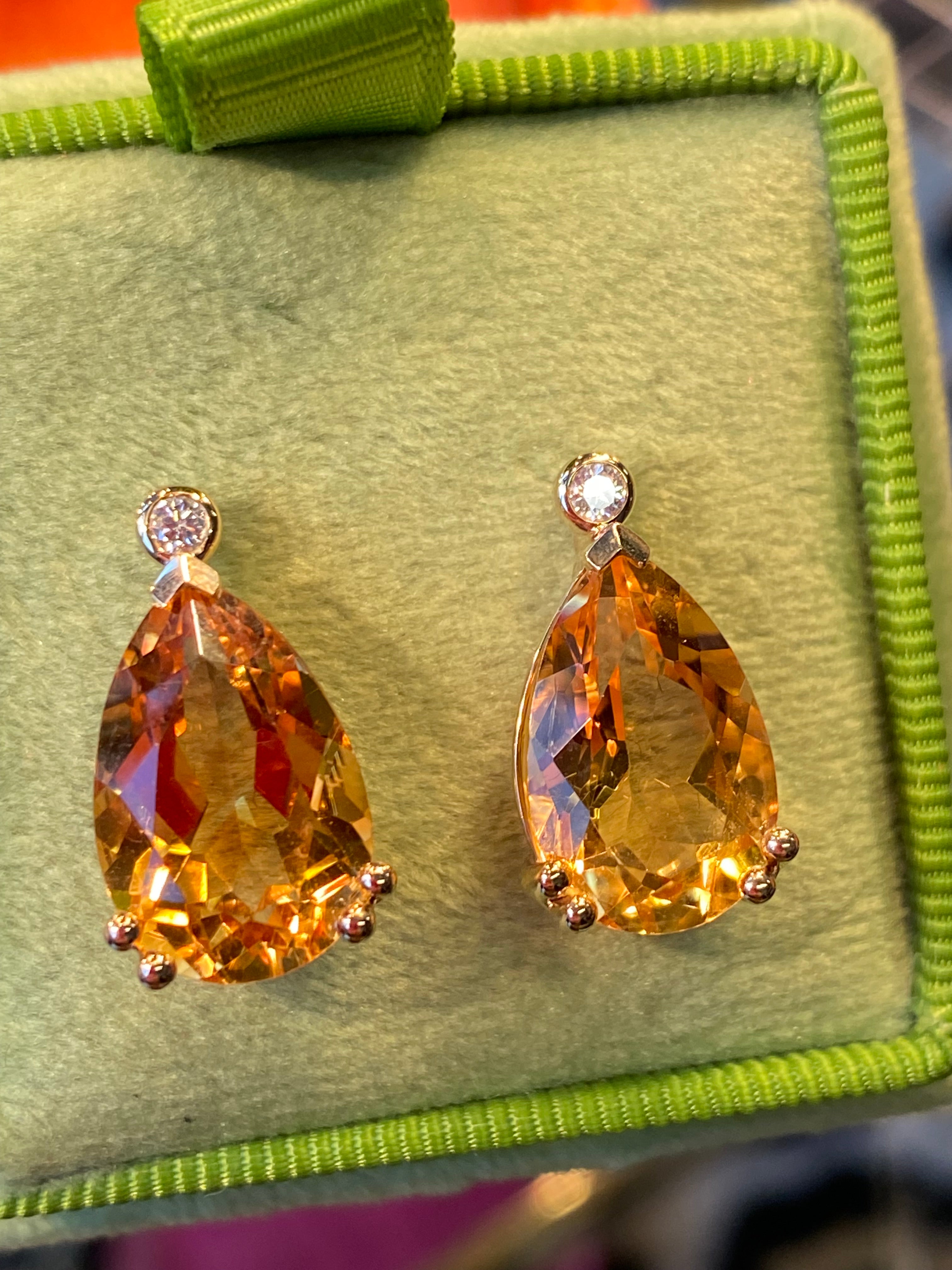 11.37 Carat Citrine and Natural Diamond Earrings in 9ct Yellow Gold
