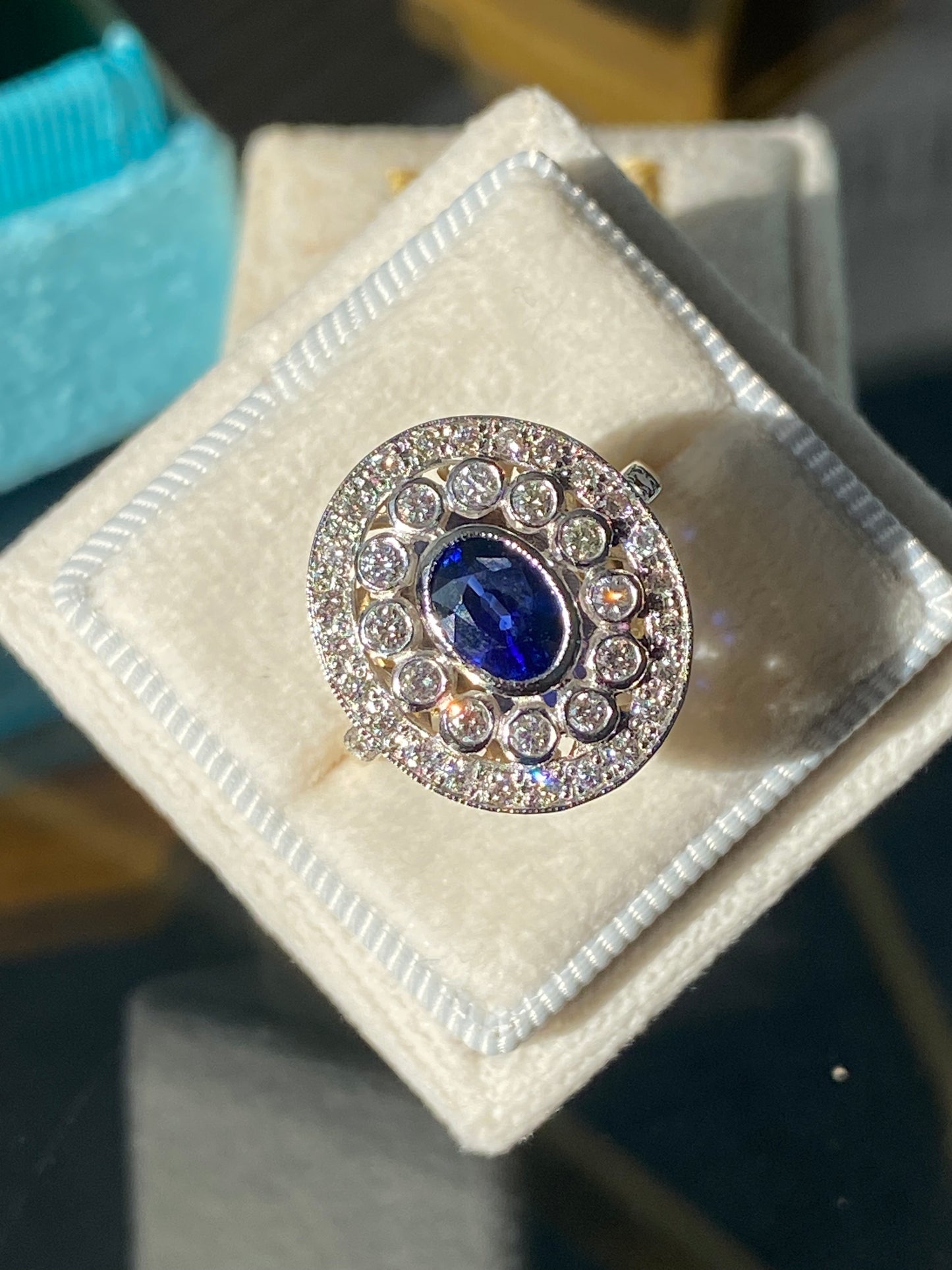1.70 CTW Belle Époque Style Sapphire and Diamond Ring in 18ct Gold