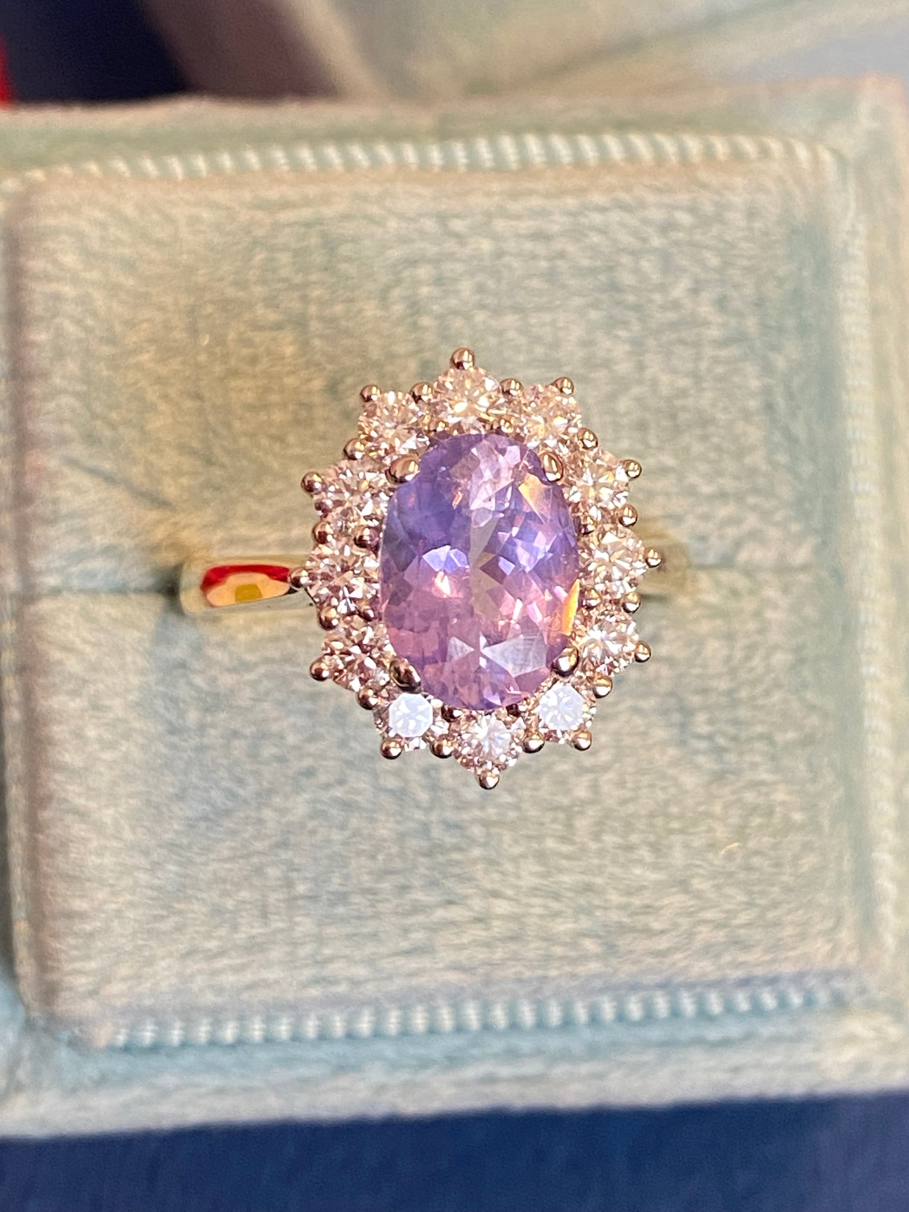 2.43 CTW No Heat Lilac Sapphire and Natural Diamond Ring in Platinum and 18ct Yellow Gold