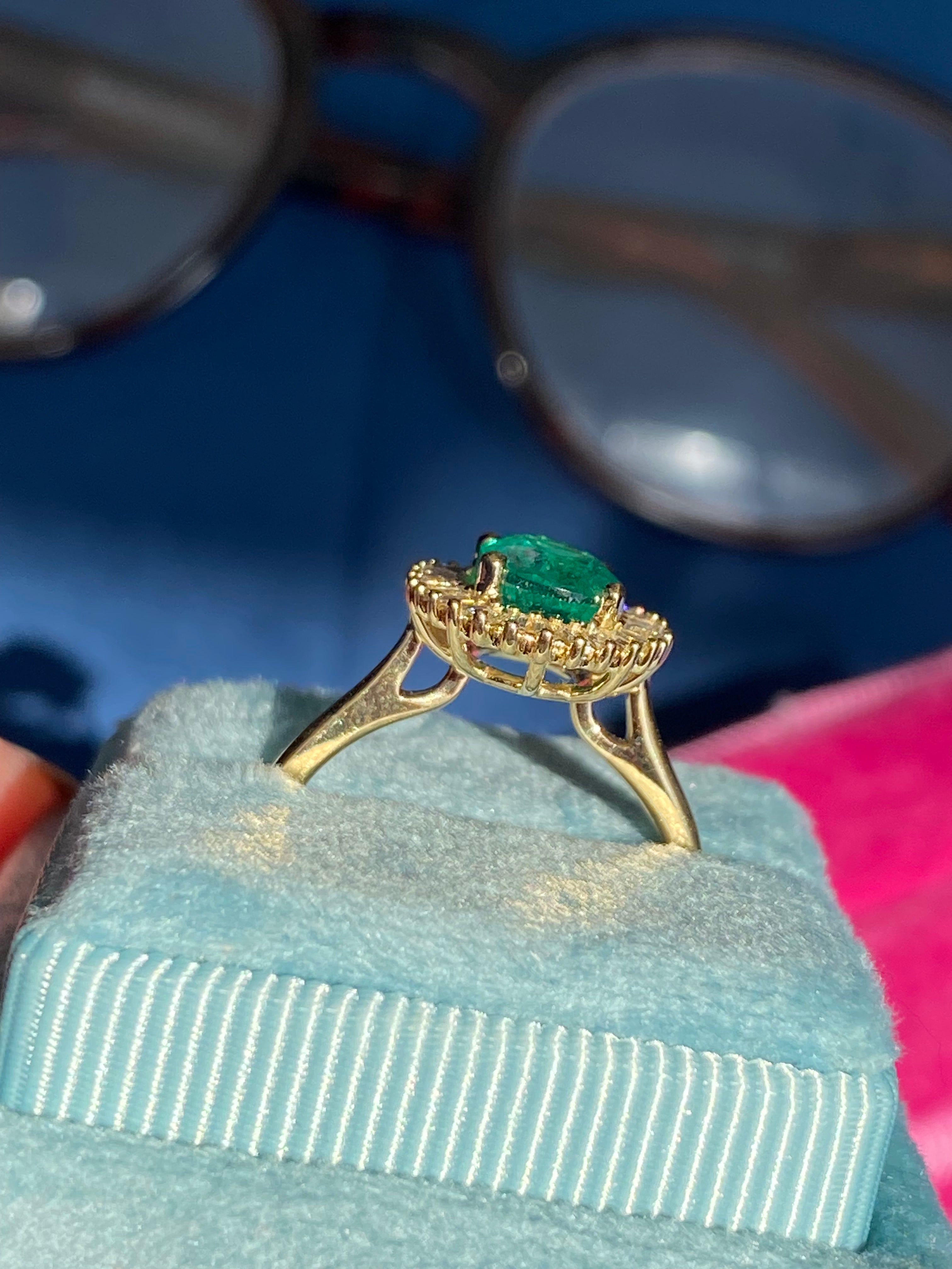 1.62 CTW Oval Cut Emerald and Natural Diamond Ballerina Ring in 18ct Yellow Gold