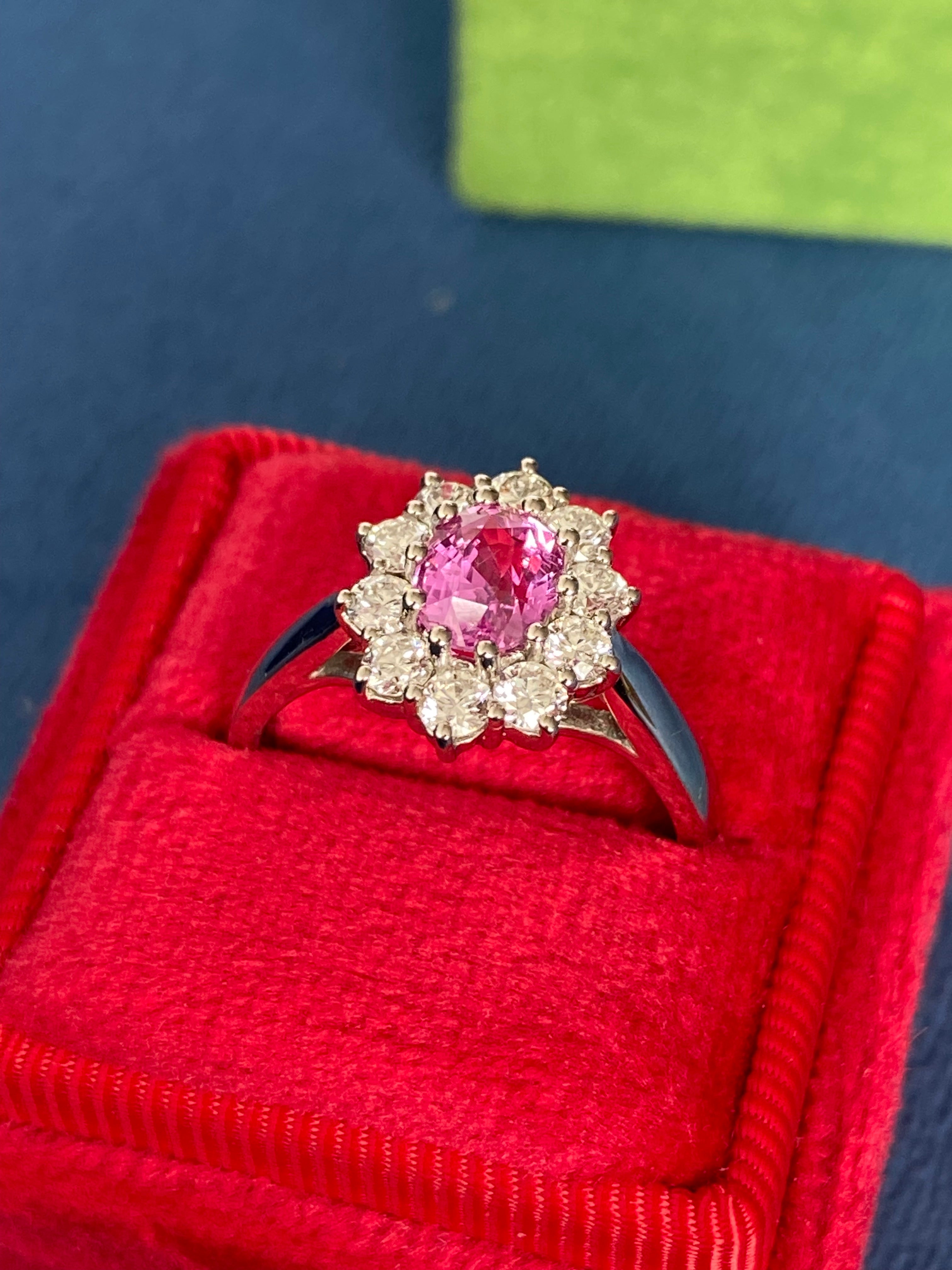 1.81 CTW Pink Sapphire and Natural Diamond Ring in Platinum