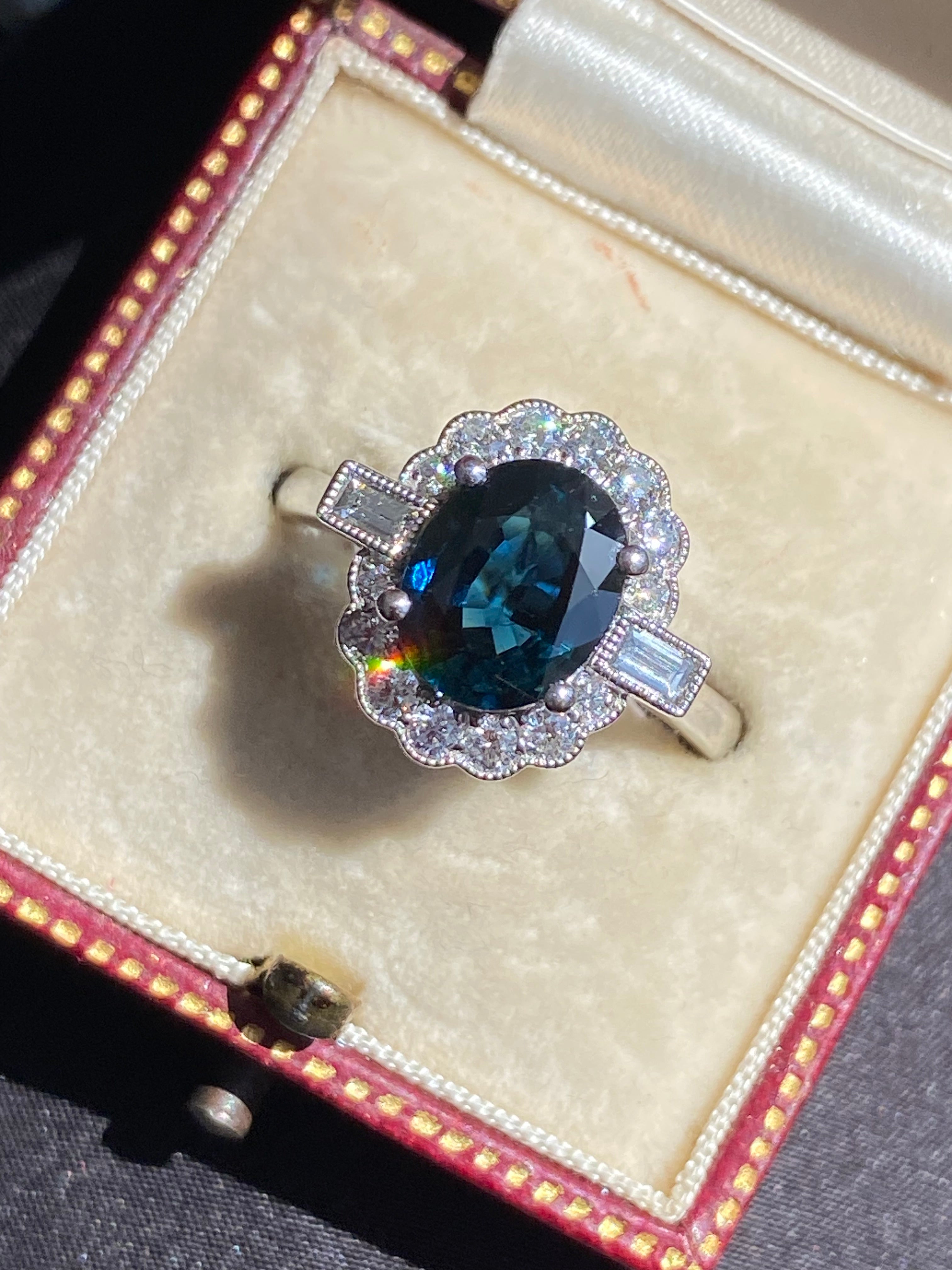 2.66 CTW Teal Sapphire and Natural Diamond Ring in Platinum