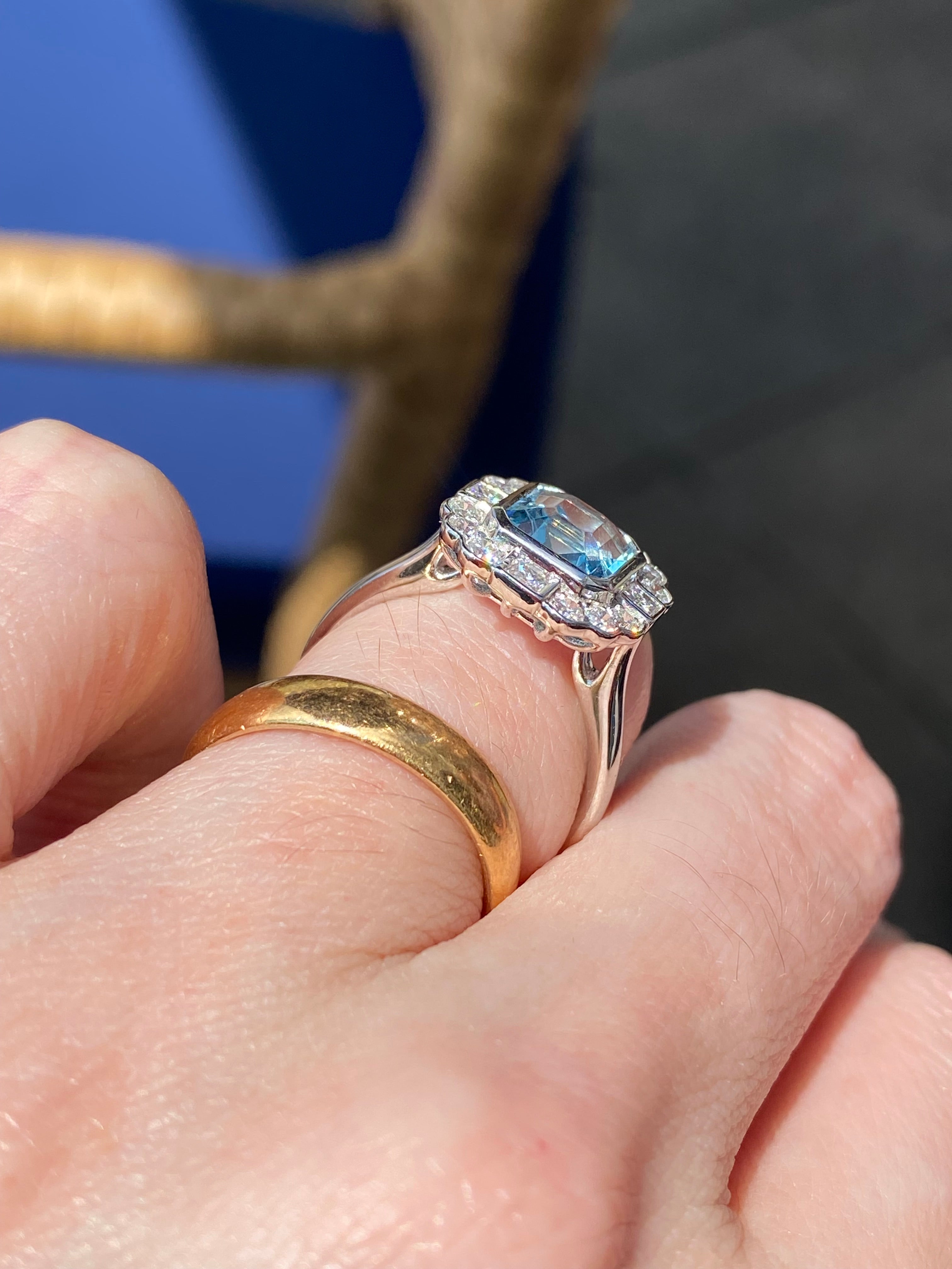 2.23 CTW Emerald Cut Aquamarine and Natural Diamond Engagement Ring in Platinum