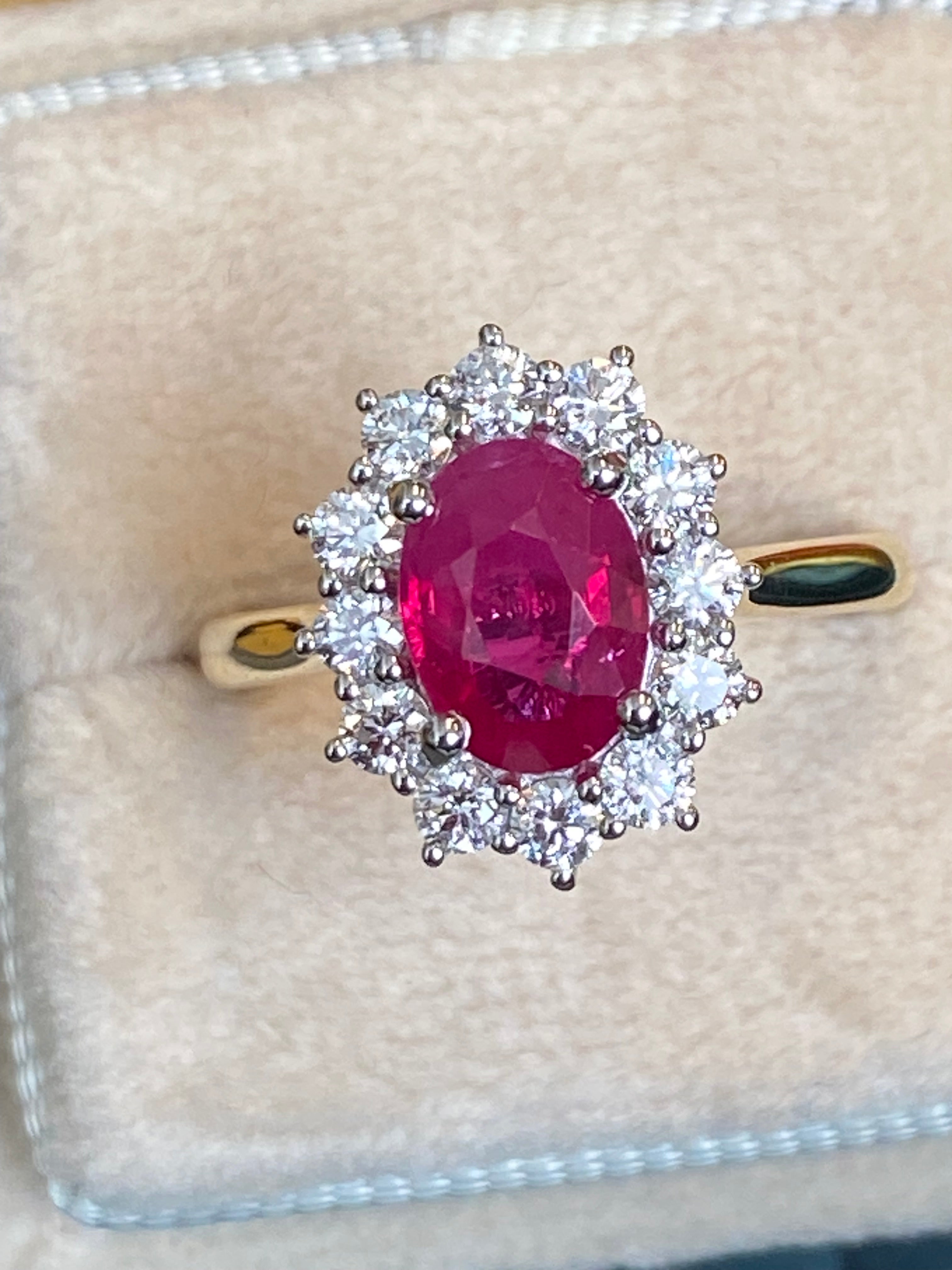 Breathtaking Ruby and Natural Diamond Halo Ring in Platinum and 18ct Yellow Gold