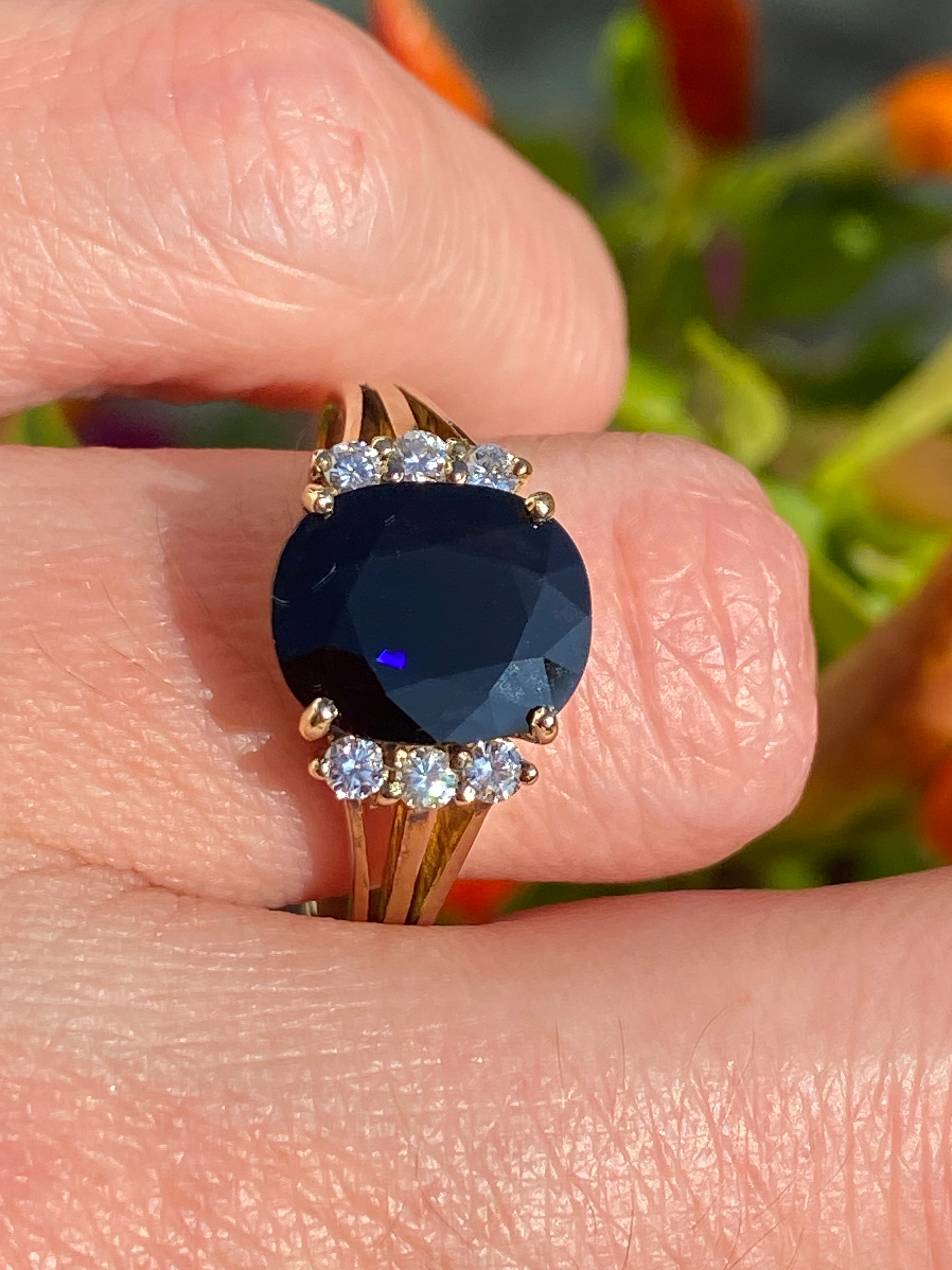 Vintage 3.80 Carat Sapphire and Diamond Ring in 14ct Yellow Gold