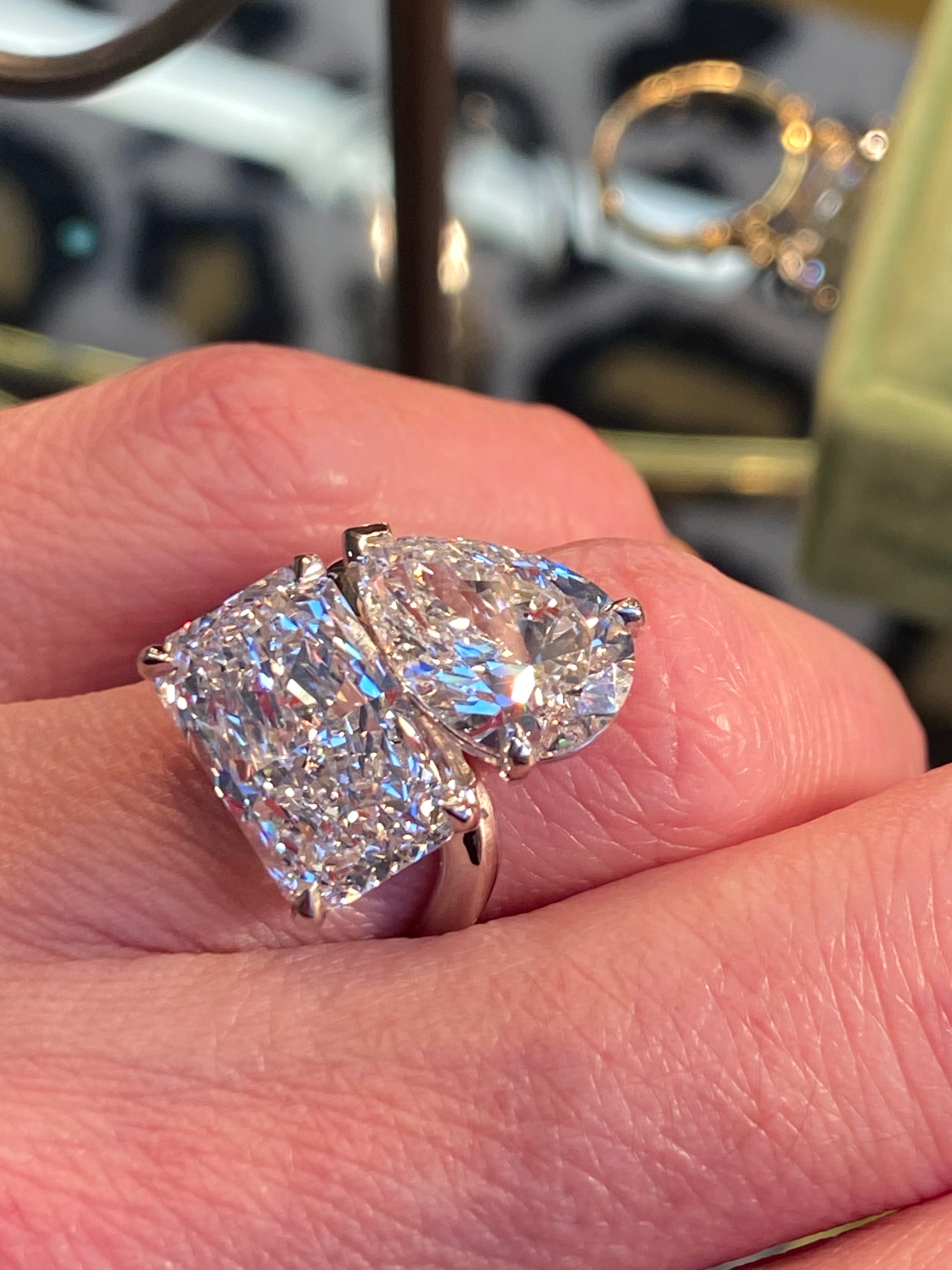 10.09 CTW Radiant and Pear Cut Lab Diamond Toi Et Moi Engagement Ring in Platinum