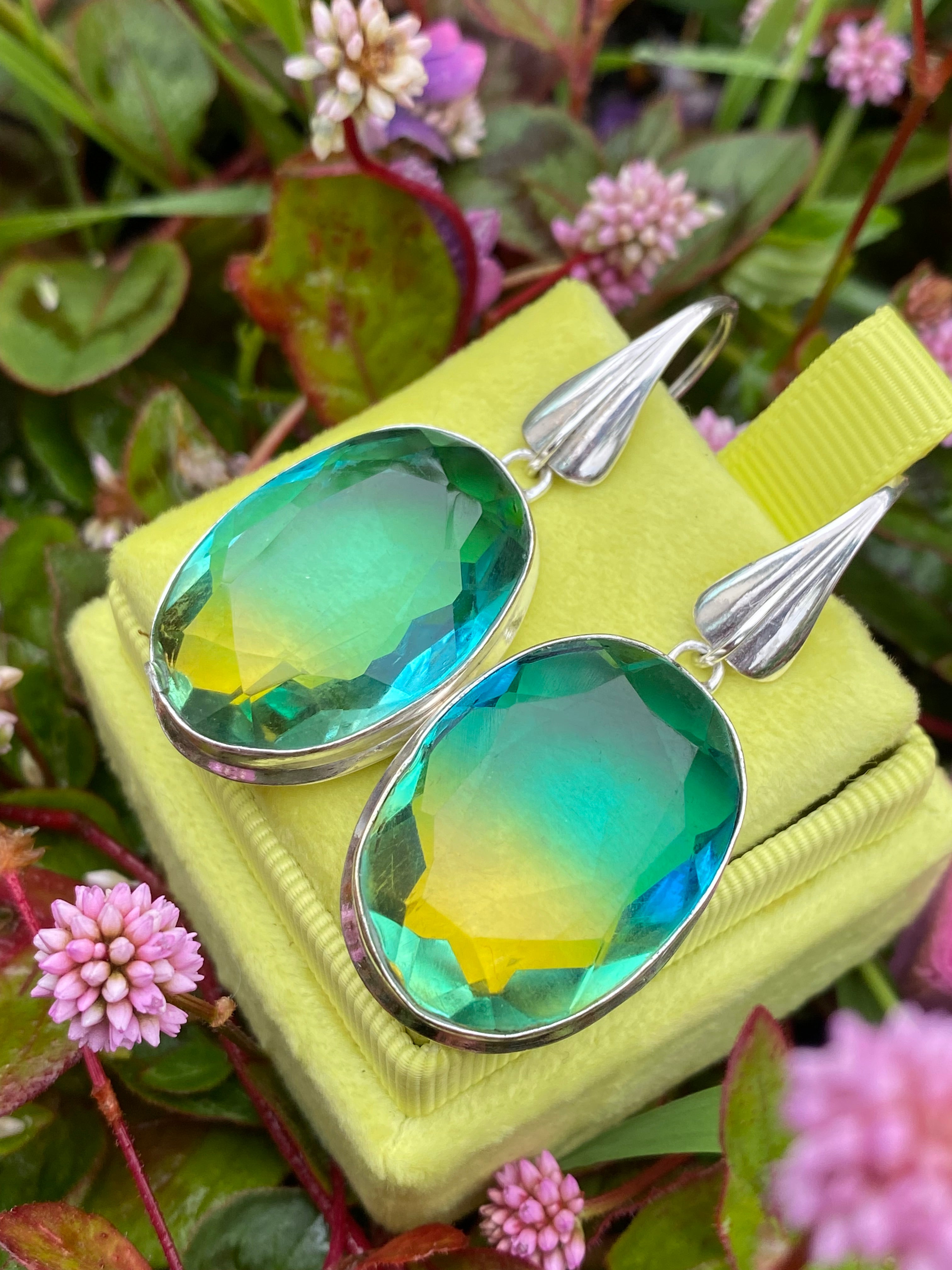 80 CTW Oval Cut Synthetic Tourmaline Earrings in Sterling Silver