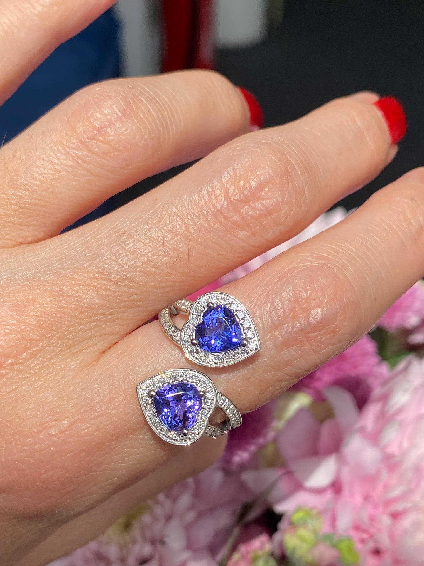3.24ctw Heart Cut Tanzanite and Natural Diamond Ring in Platinum