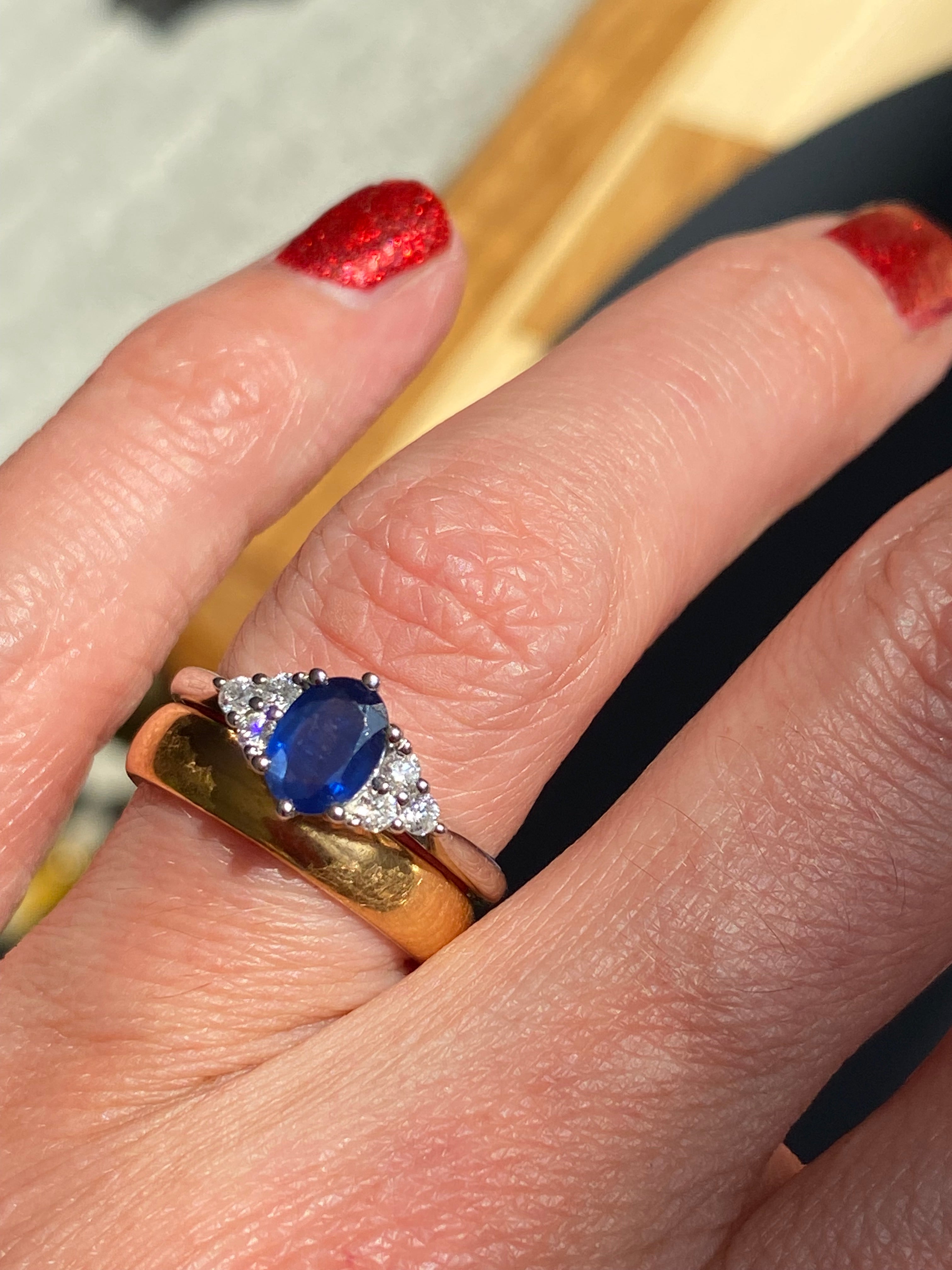 0.95 CTW Sapphire and Natural Diamond Trefoil Three Stone Style Ring in Platinum
