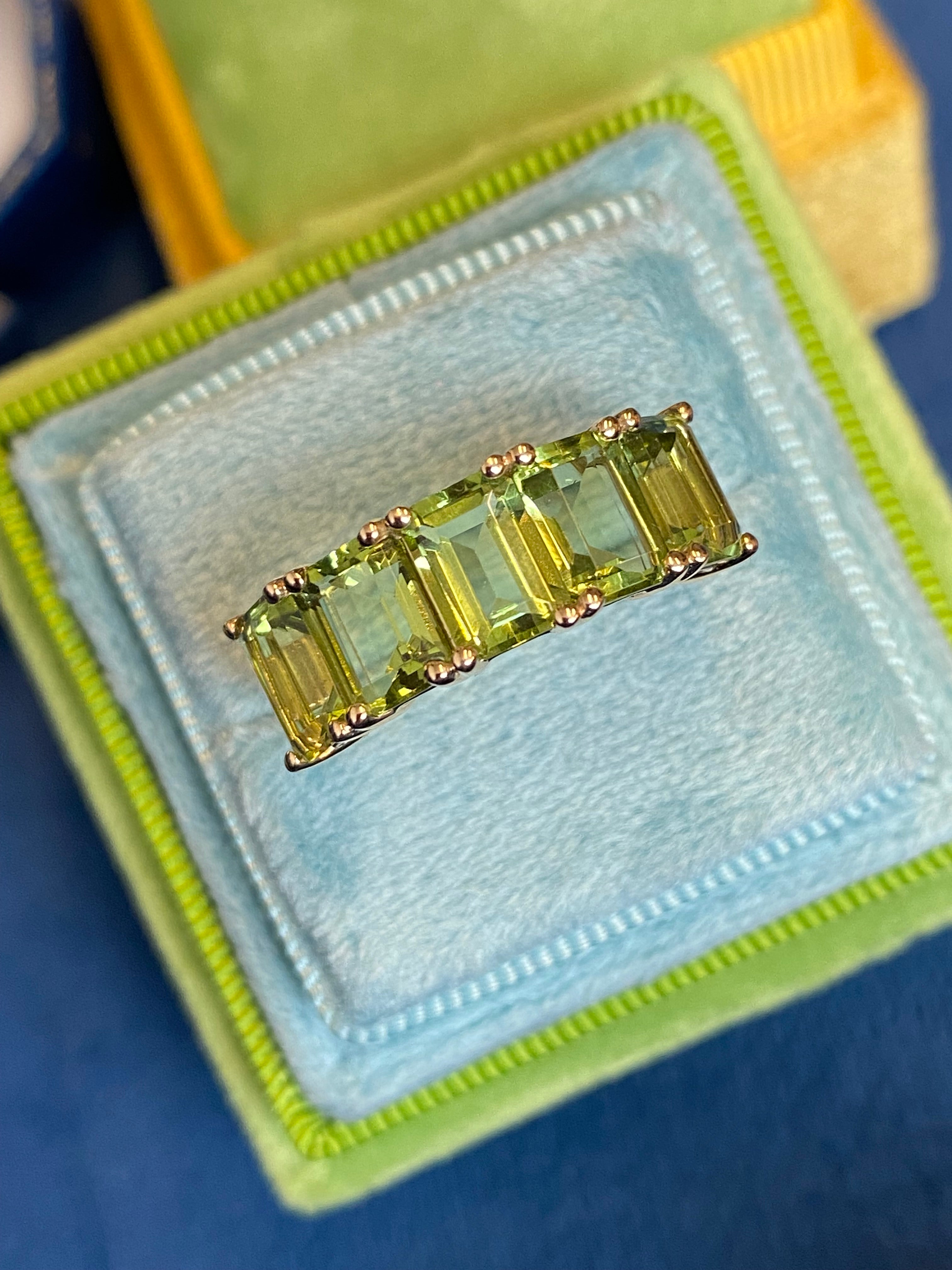 4.11 CTW Peridot Five Stone Eternity Ring in 9ct Yellow Gold