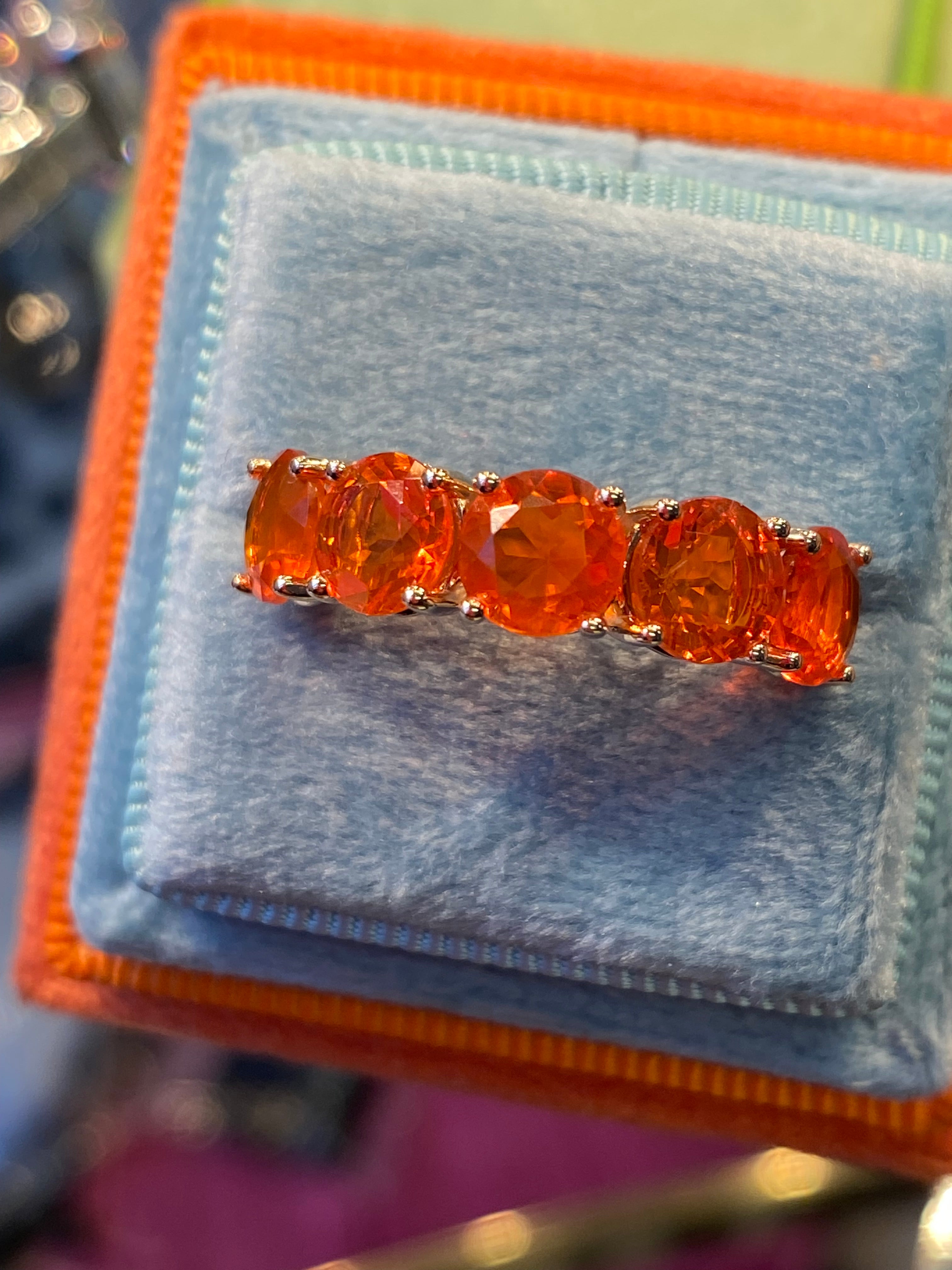 3.04 CTW Fire Opal Five Stone Ring in 9ct Yellow Gold