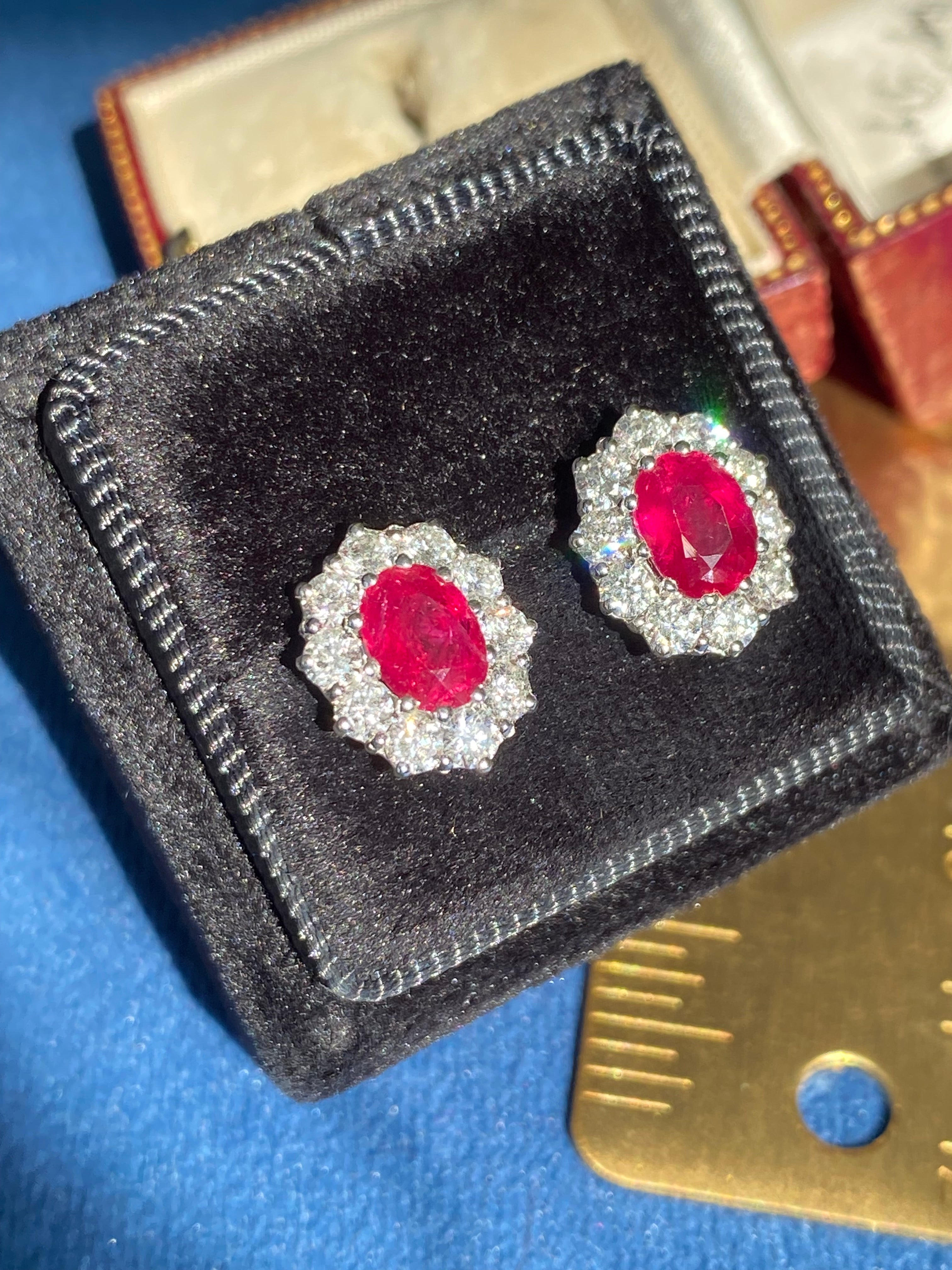 3.37 CTW Ruby and Natural Diamond Stud Earrings in 18ct White Gold