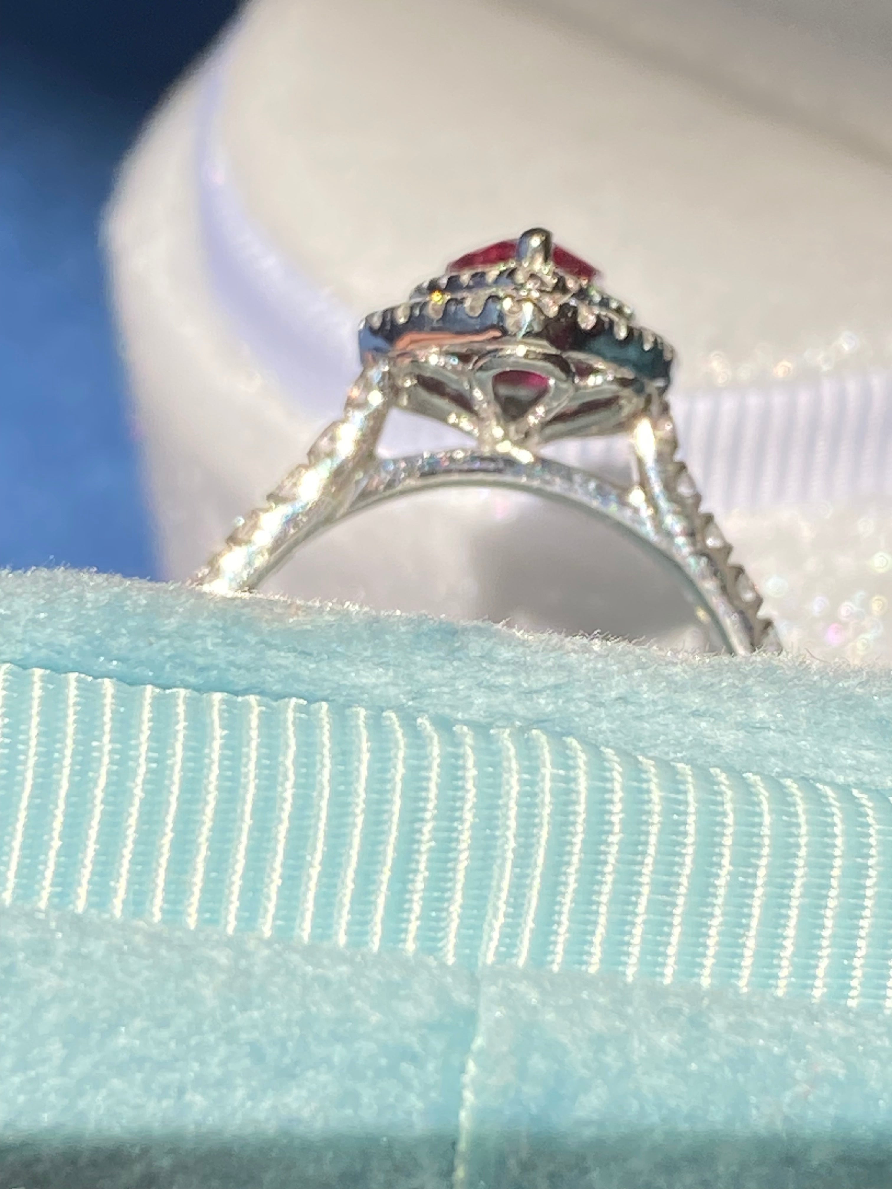 1.16 CTW Pear Cut Ruby and Natural Diamond Ring in Platinum