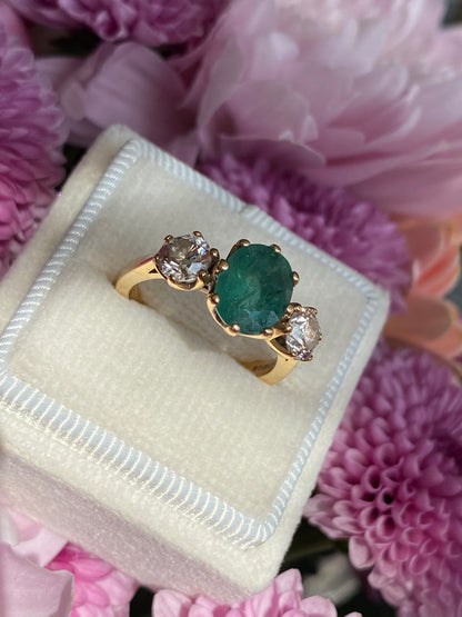 Vintage 2.15 Carat Emerald and Natural Diamond Ring in 18ct Yellow Gold