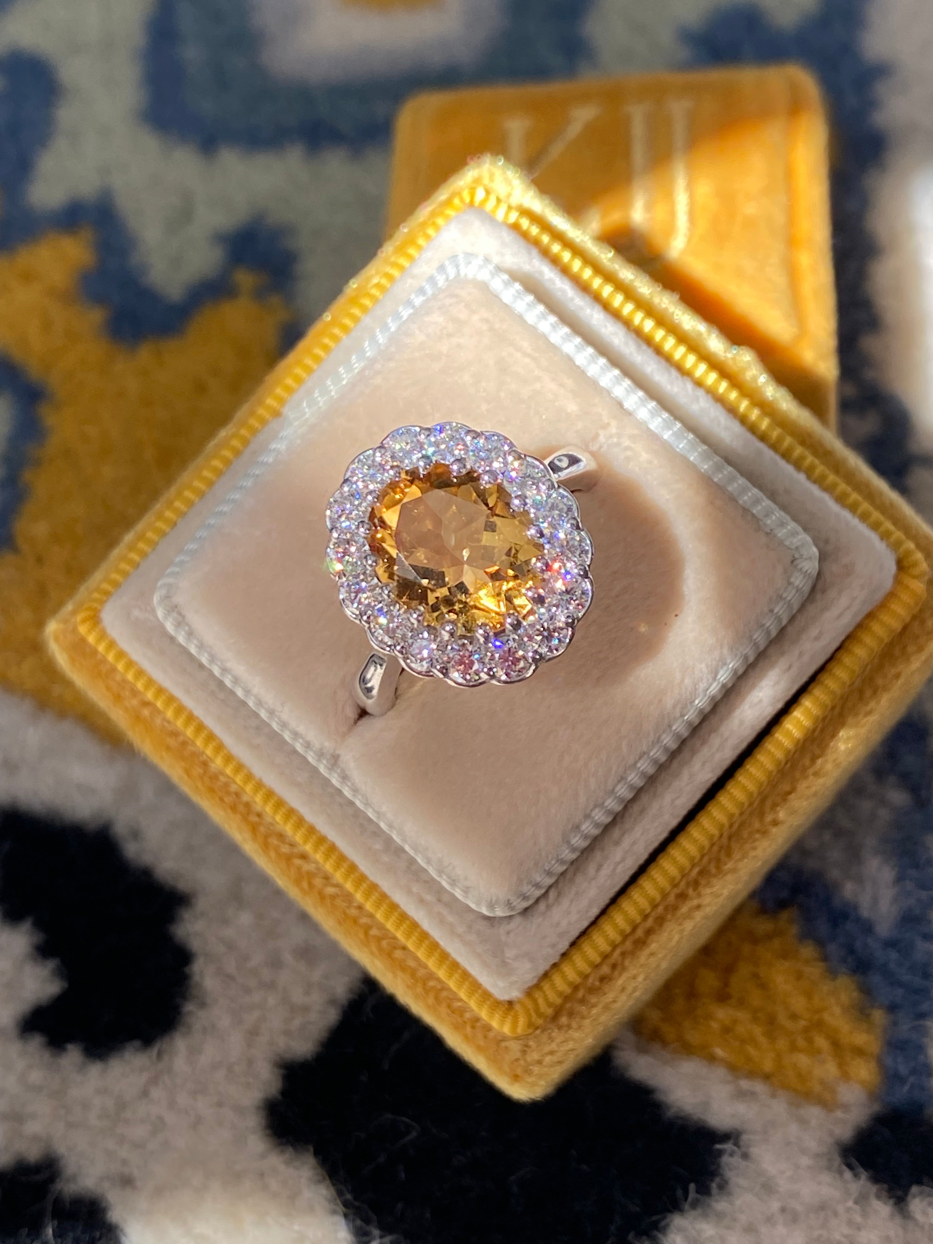 5.50 CTW Oval Cut Citrine and Moissanite Halo Cocktail Ring