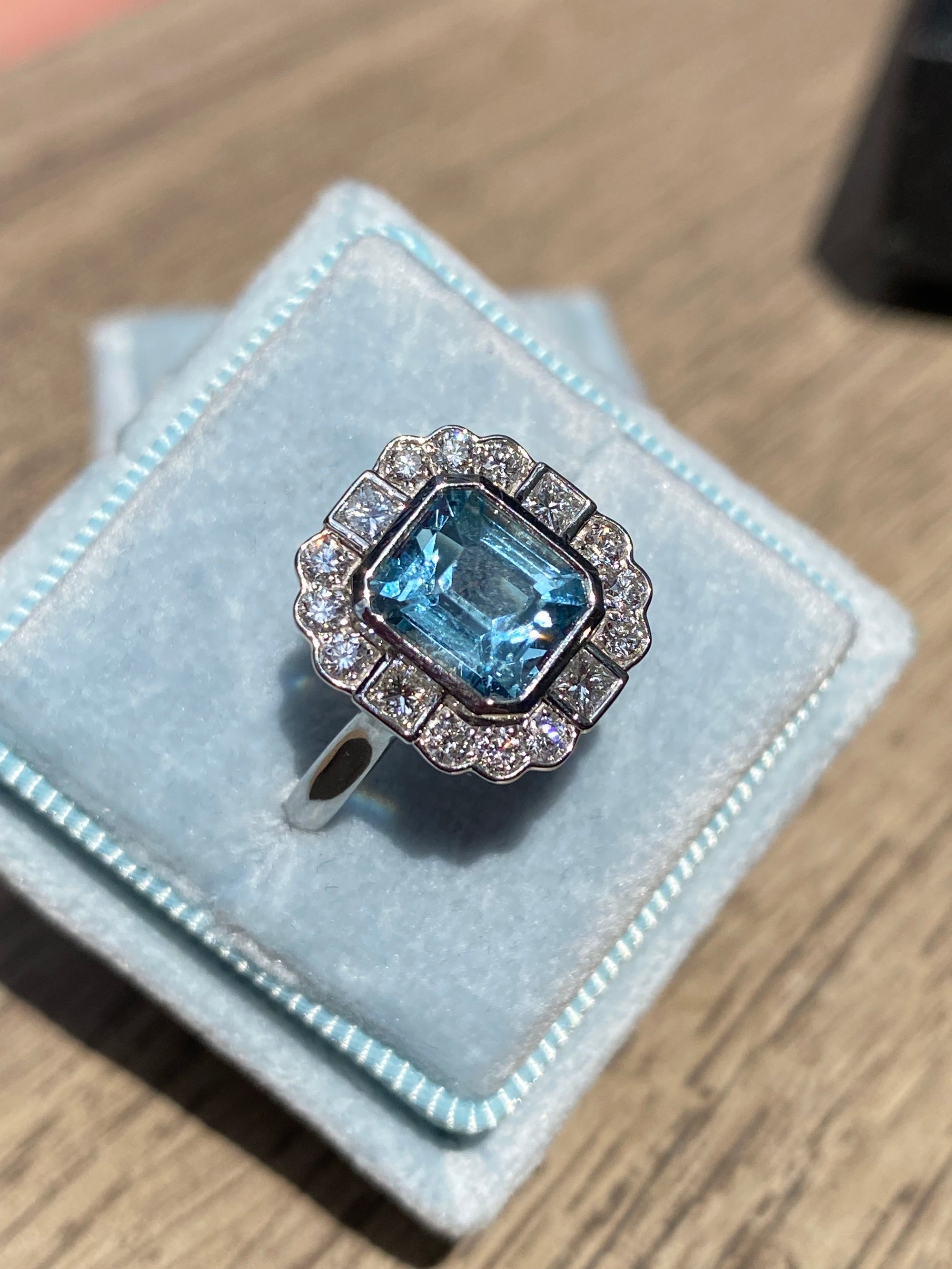 2.23 CTW Emerald Cut Aquamarine and Natural Diamond Engagement Ring in Platinum
