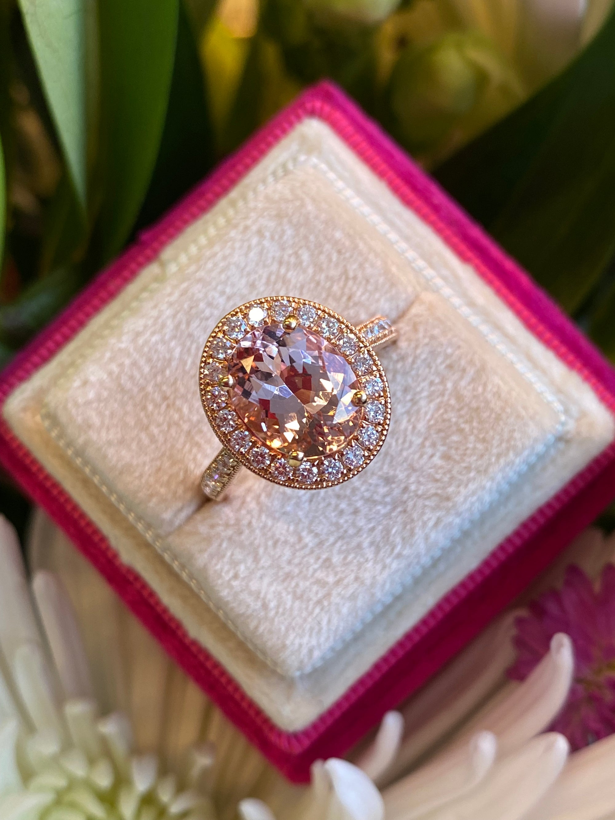 2.80 CTW Morganite and Natural Diamond Ring in 18ct Rose Gold