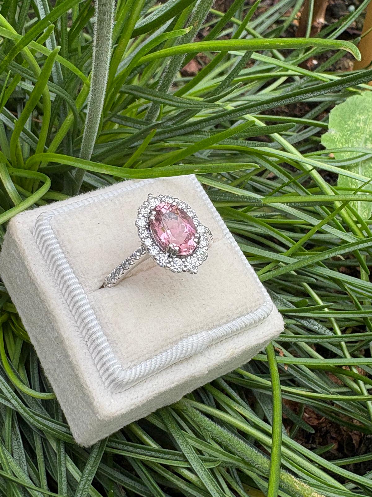 2.05 Carat Pink Tourmaline and Moissanite Ring in Sterling Silver