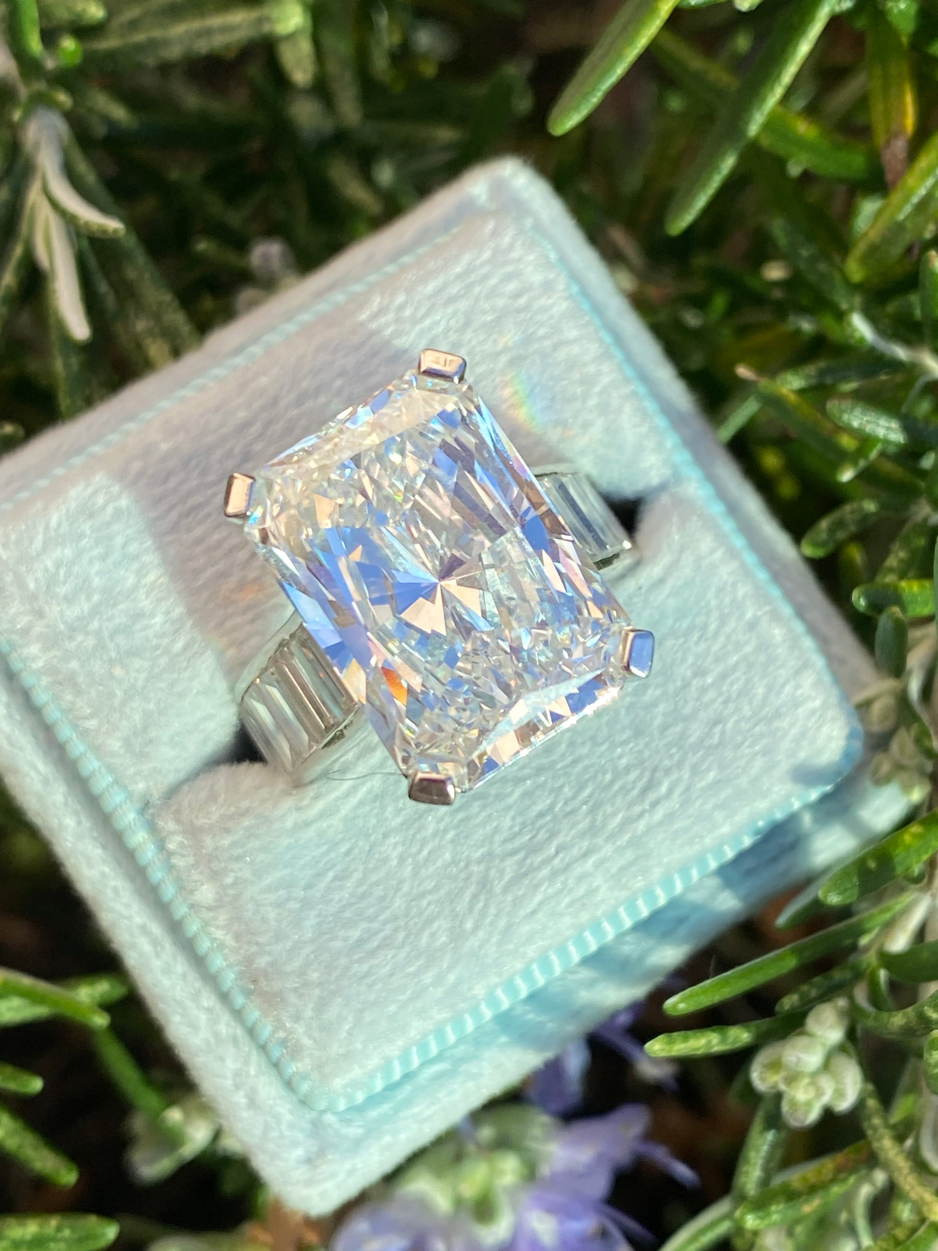 10.02 Carat Modified Brilliant Cut + 2.10 CTW Baguette Cut Lab Diamond Engagement Ring in Platinum