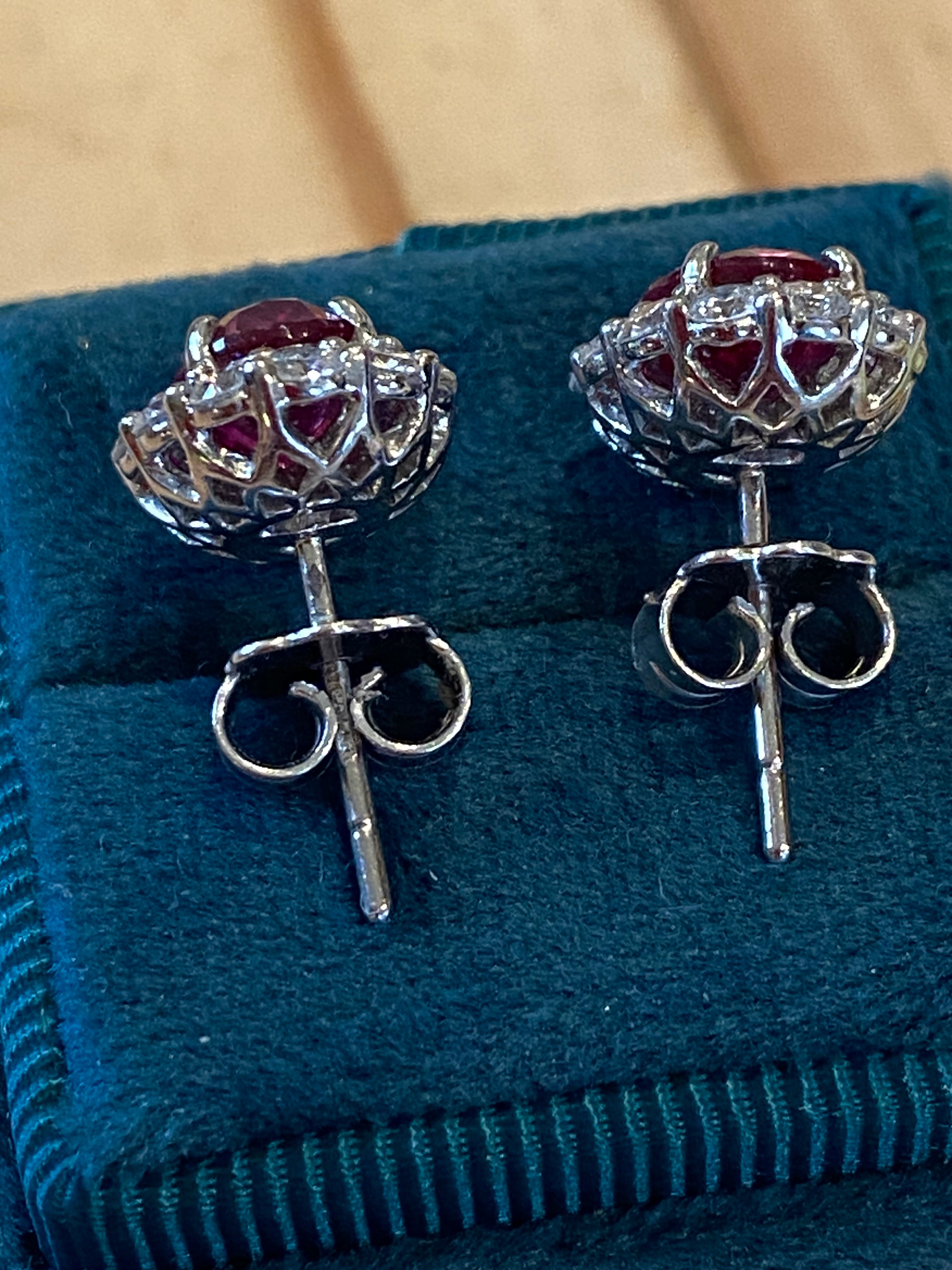 4.27 CTW Certified No Heat Ruby and Natural Diamond Stud Earrings in 18ct White Gold