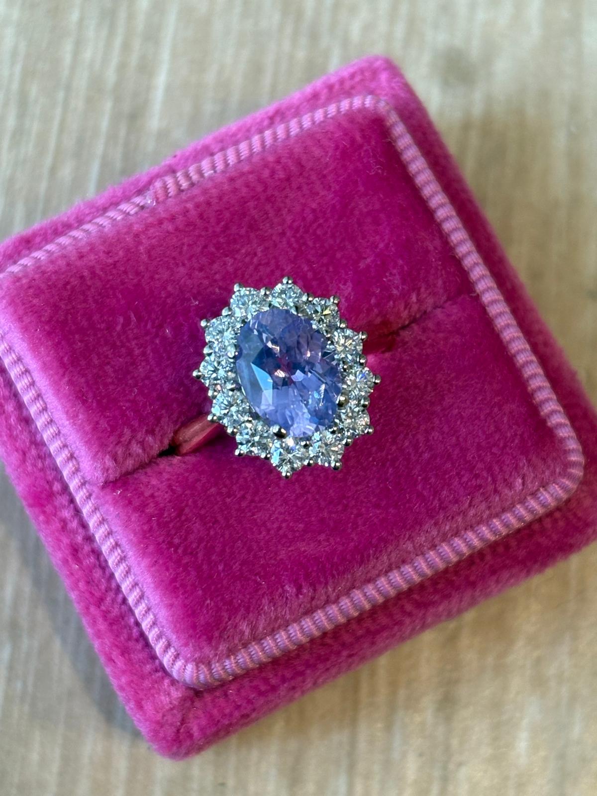 2.43 CTW No Heat Lilac Sapphire and Natural Diamond Ring in Platinum and 18ct Yellow Gold