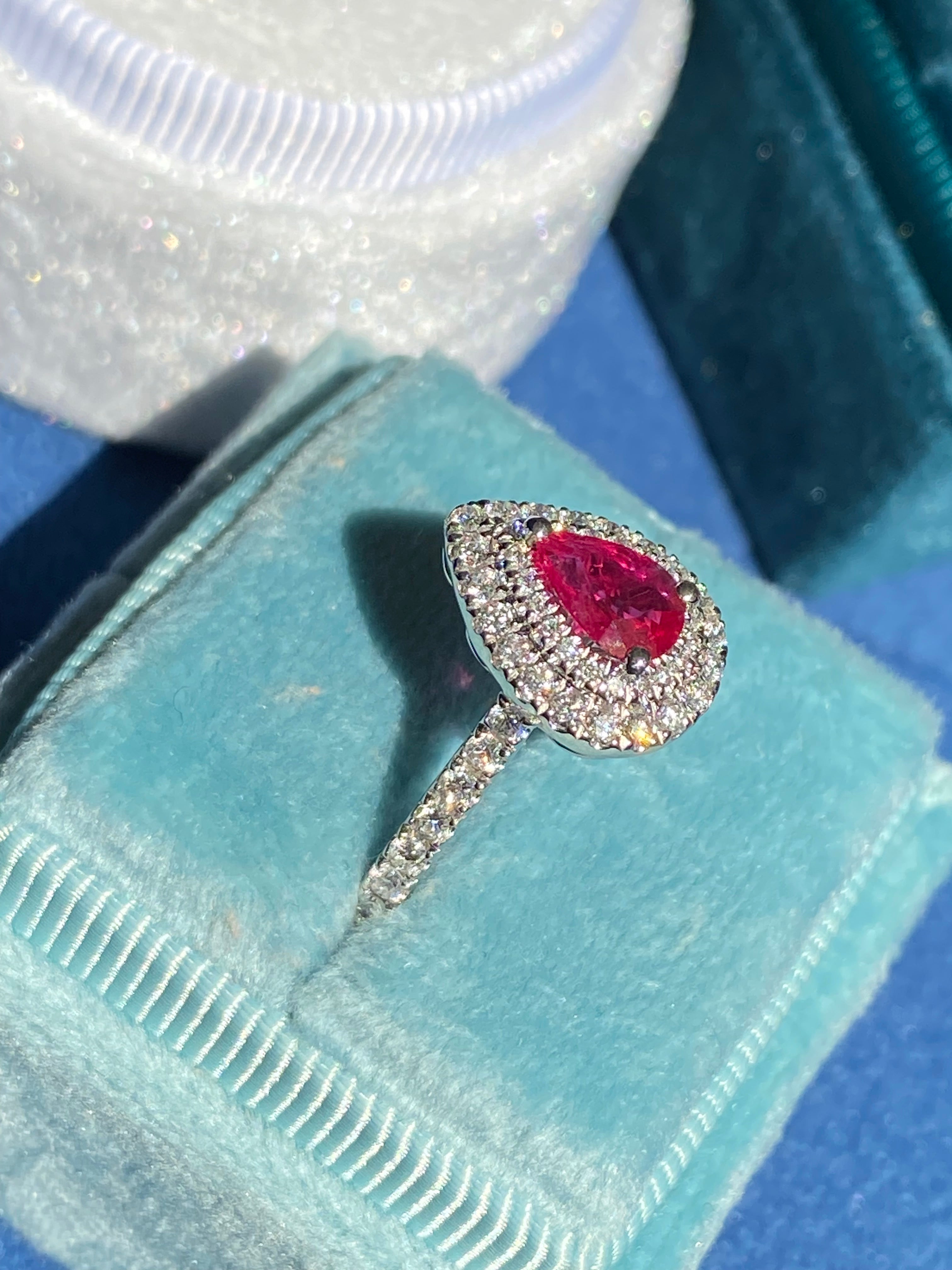 1.16 CTW Pear Cut Ruby and Natural Diamond Ring in Platinum