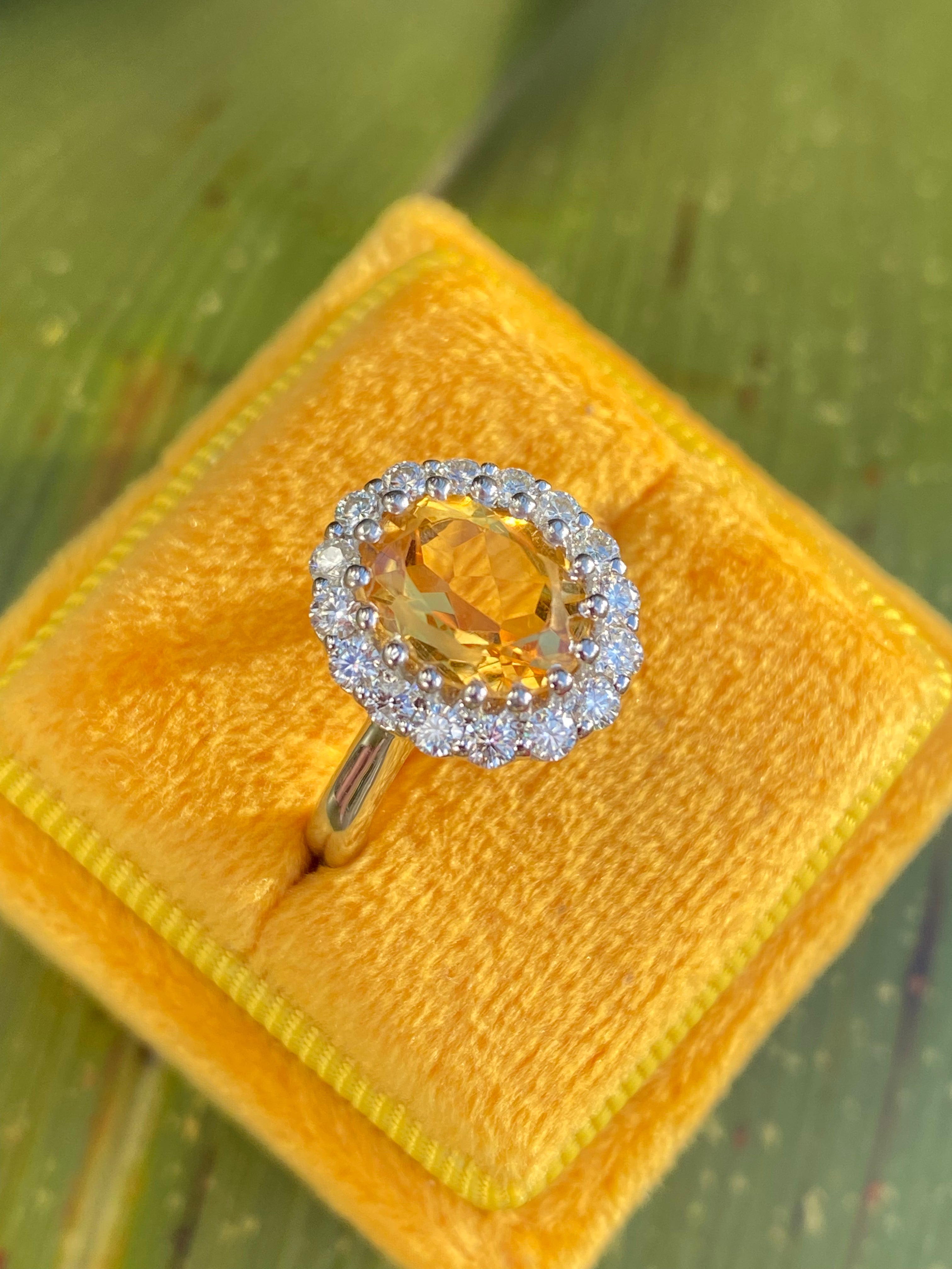 2.52 CTW Oval Cut Citrine and Moissanite Halo Cocktail Ring in Sterling Silver