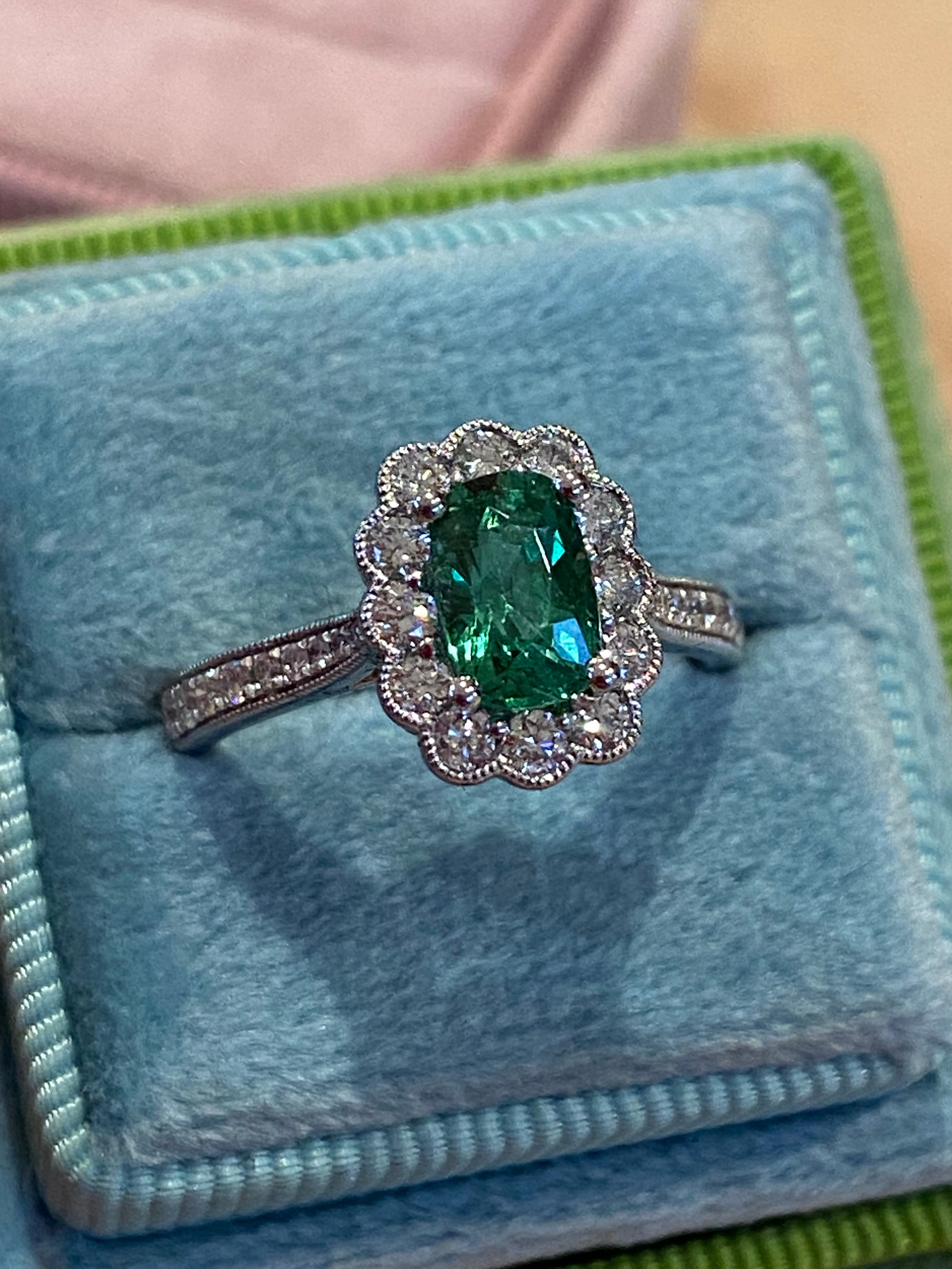 1.75 CTW Tsavorite Garnet and Natural Diamond Halo Ring in Platinum