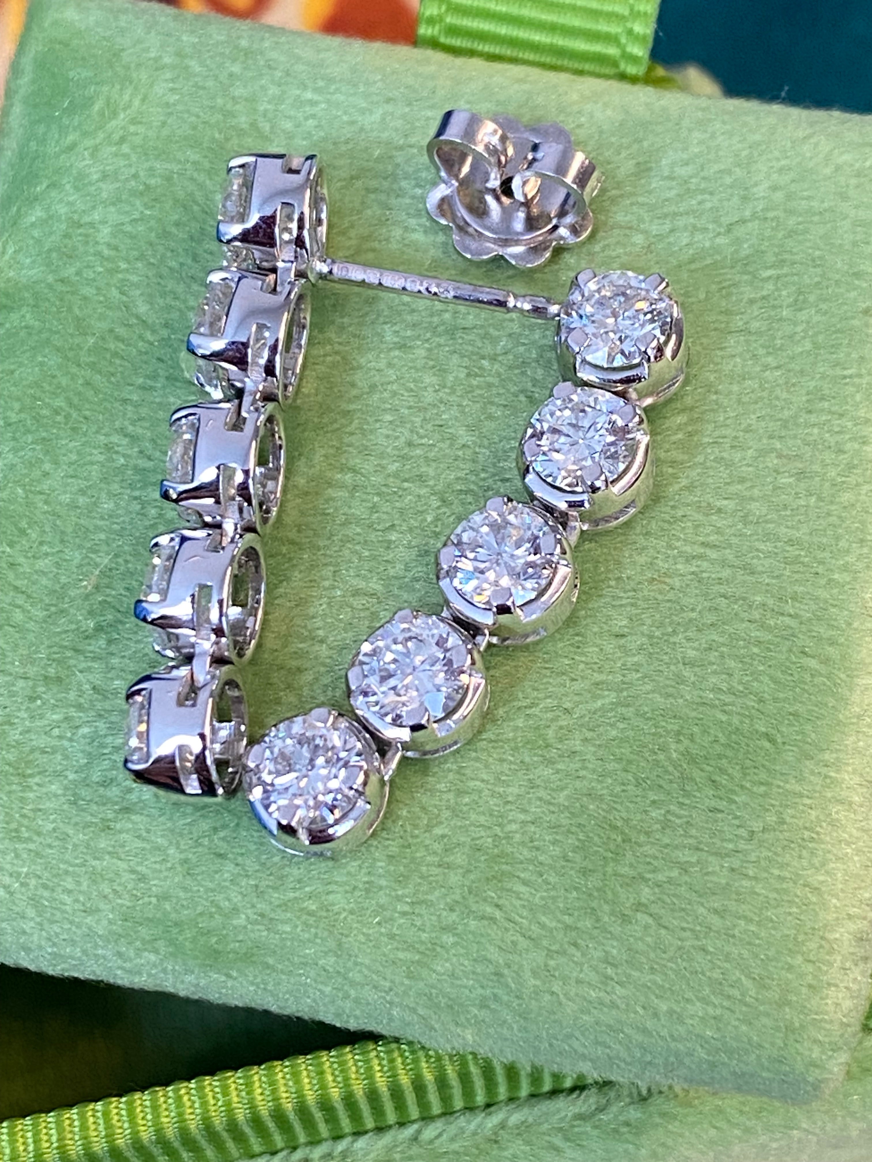 Spectacular 3.00 Carat Natural Diamond Five Stone Drop Earrings in 18ct White Gold