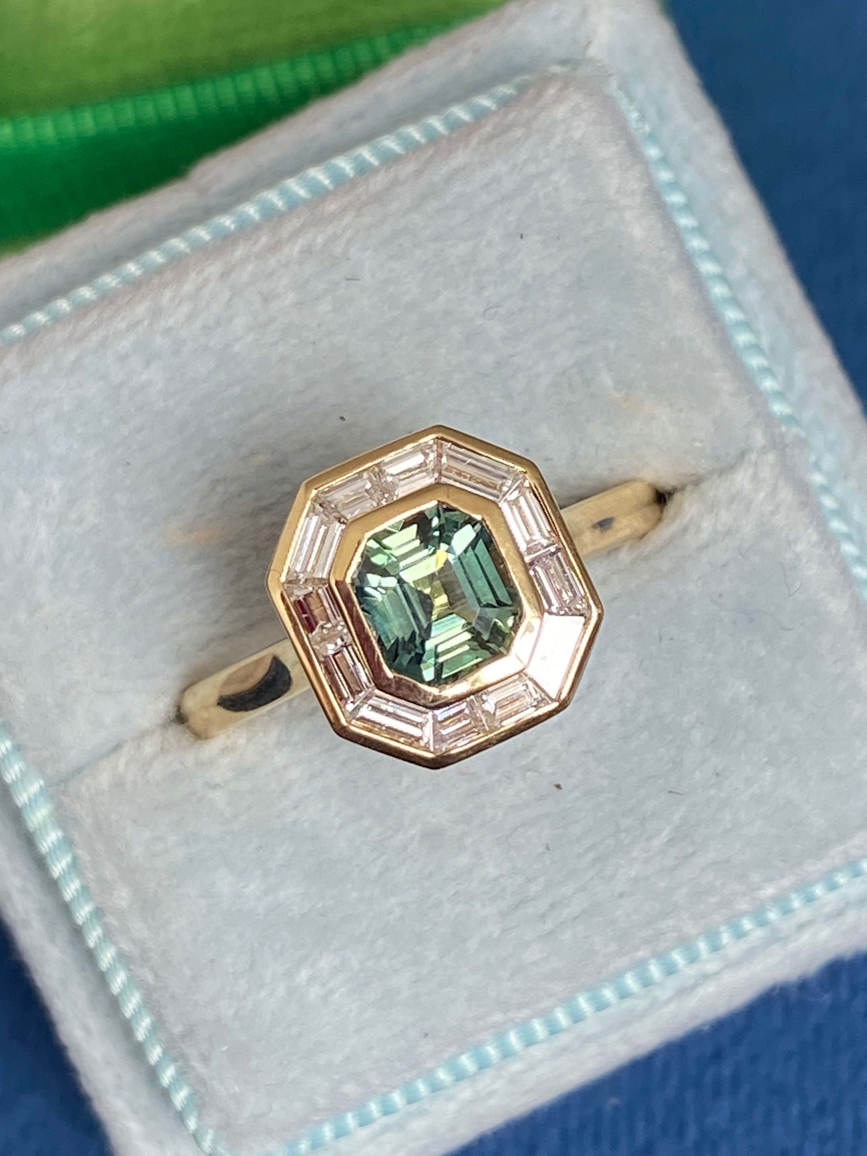 1.56 CTW Green Sapphire and Natural Diamond Ring in 18ct Yellow Gold