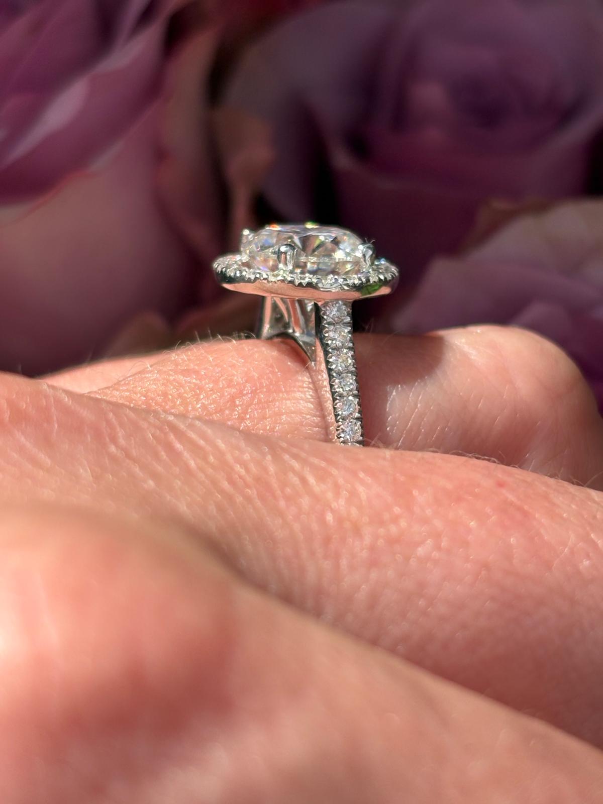 3.09 CTW Round Cut Moissanite Halo Engagement Ring in Sterling Silver