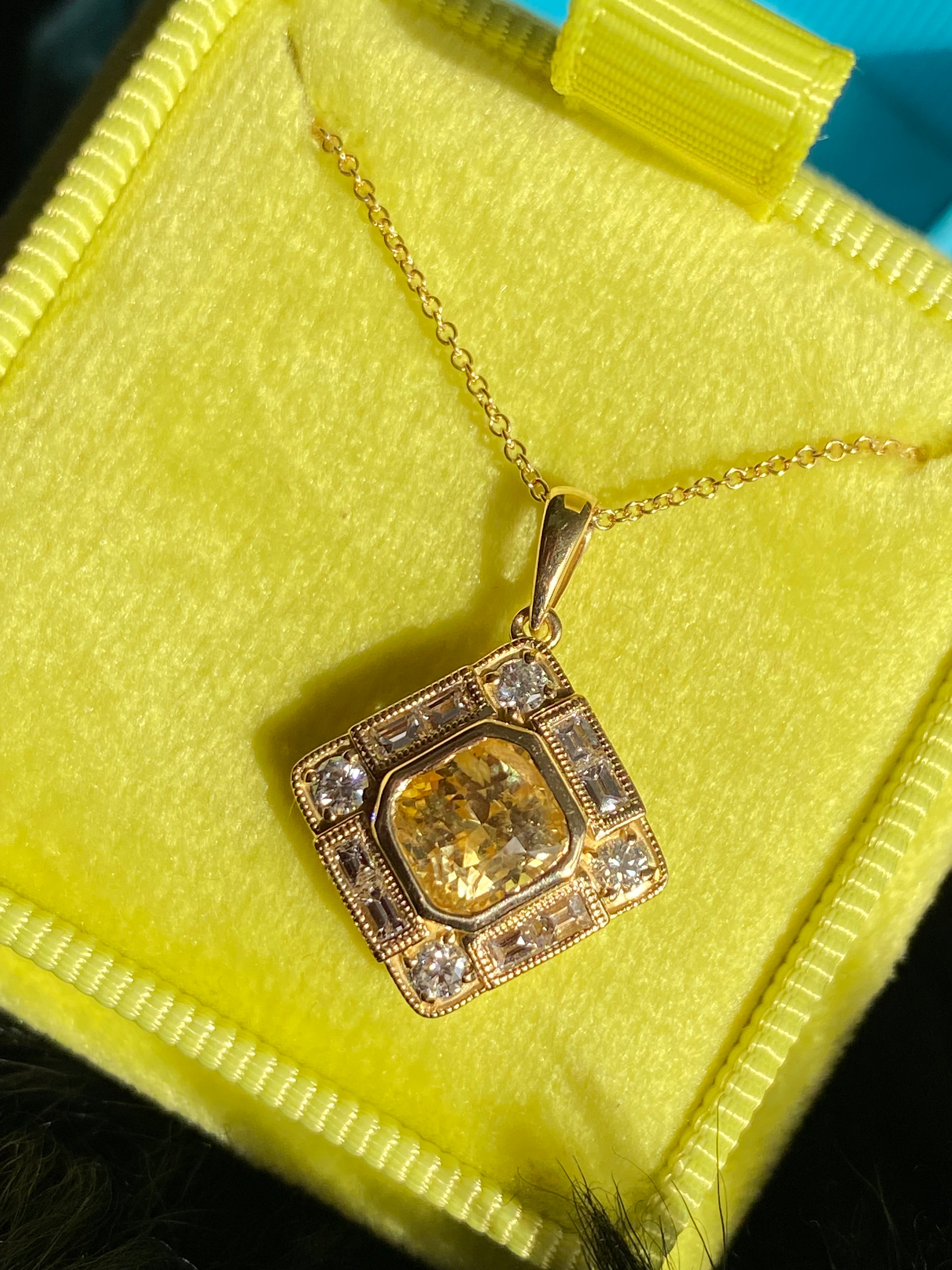 Beautiful Yellow Sapphire and Natural Diamond Pendant Necklace in 18ct Yellow Gold