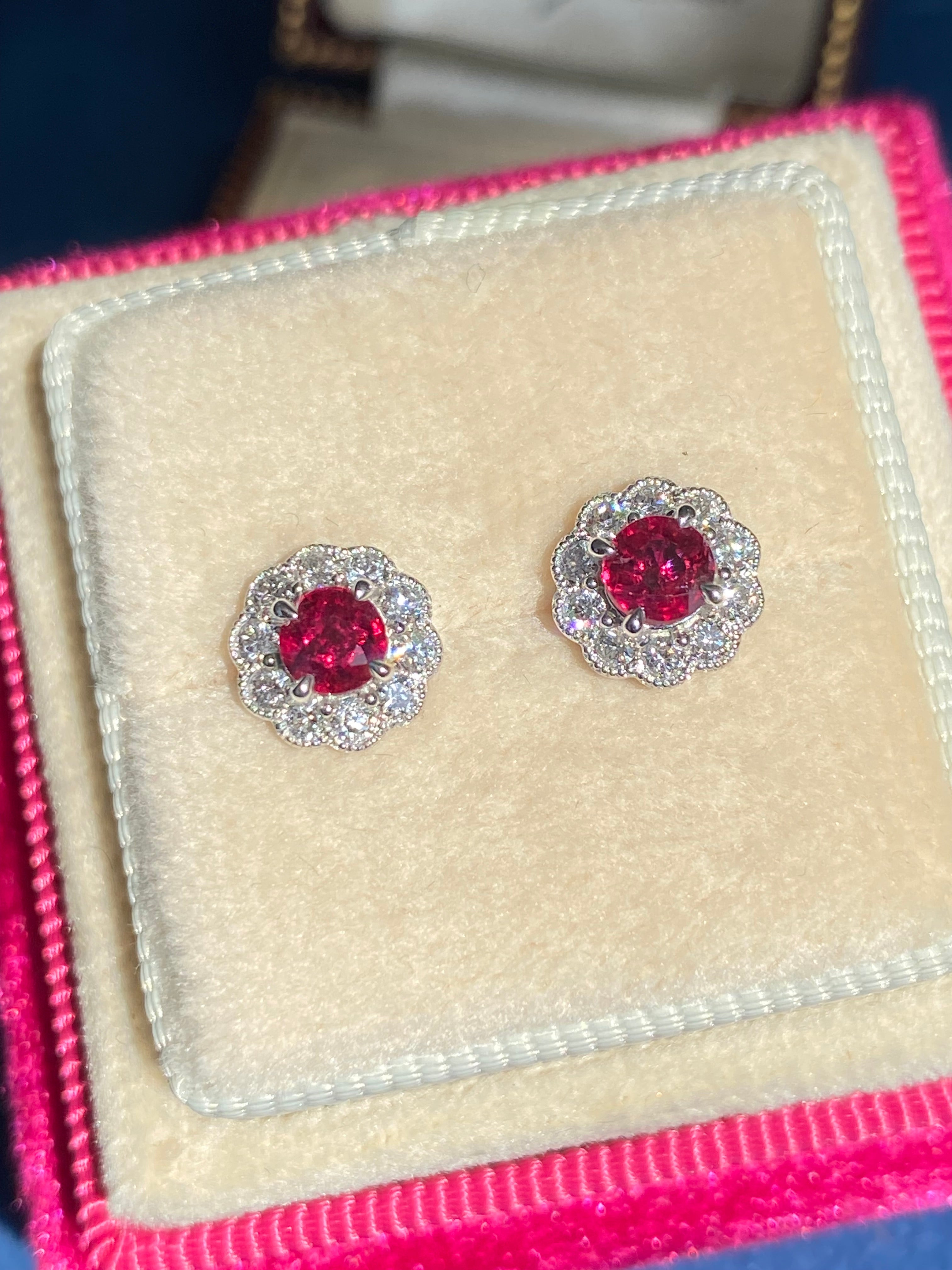 0.97 CTW Ruby and Natural Diamond Stud Earrings in 18ct White Gold